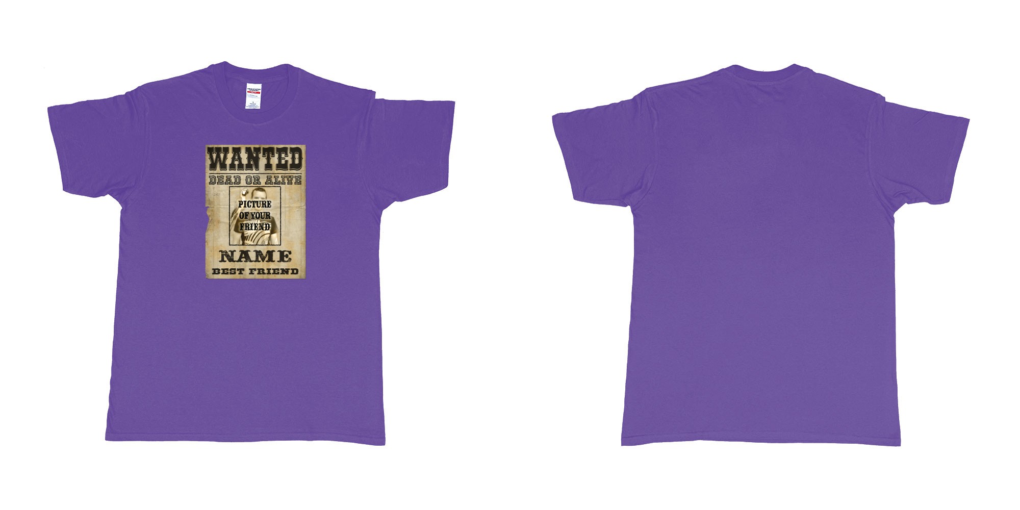 Custom tshirt design Wanted Poster in fabric color purple choice your own text made in Bali by The Pirate Way