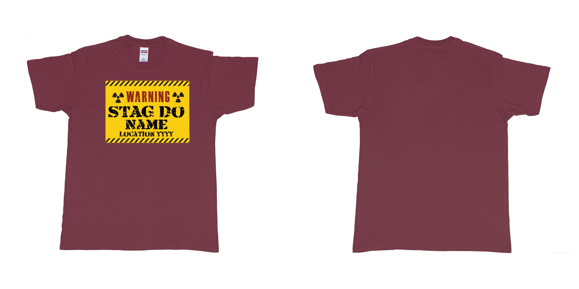 Custom tshirt design Warning Stag Do Location in fabric color marron choice your own text made in Bali by The Pirate Way