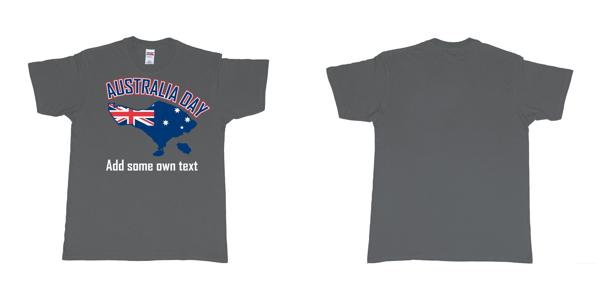 Custom tshirt design australia day in bali custom teeshirt printing in fabric color charcoal choice your own text made in Bali by The Pirate Way