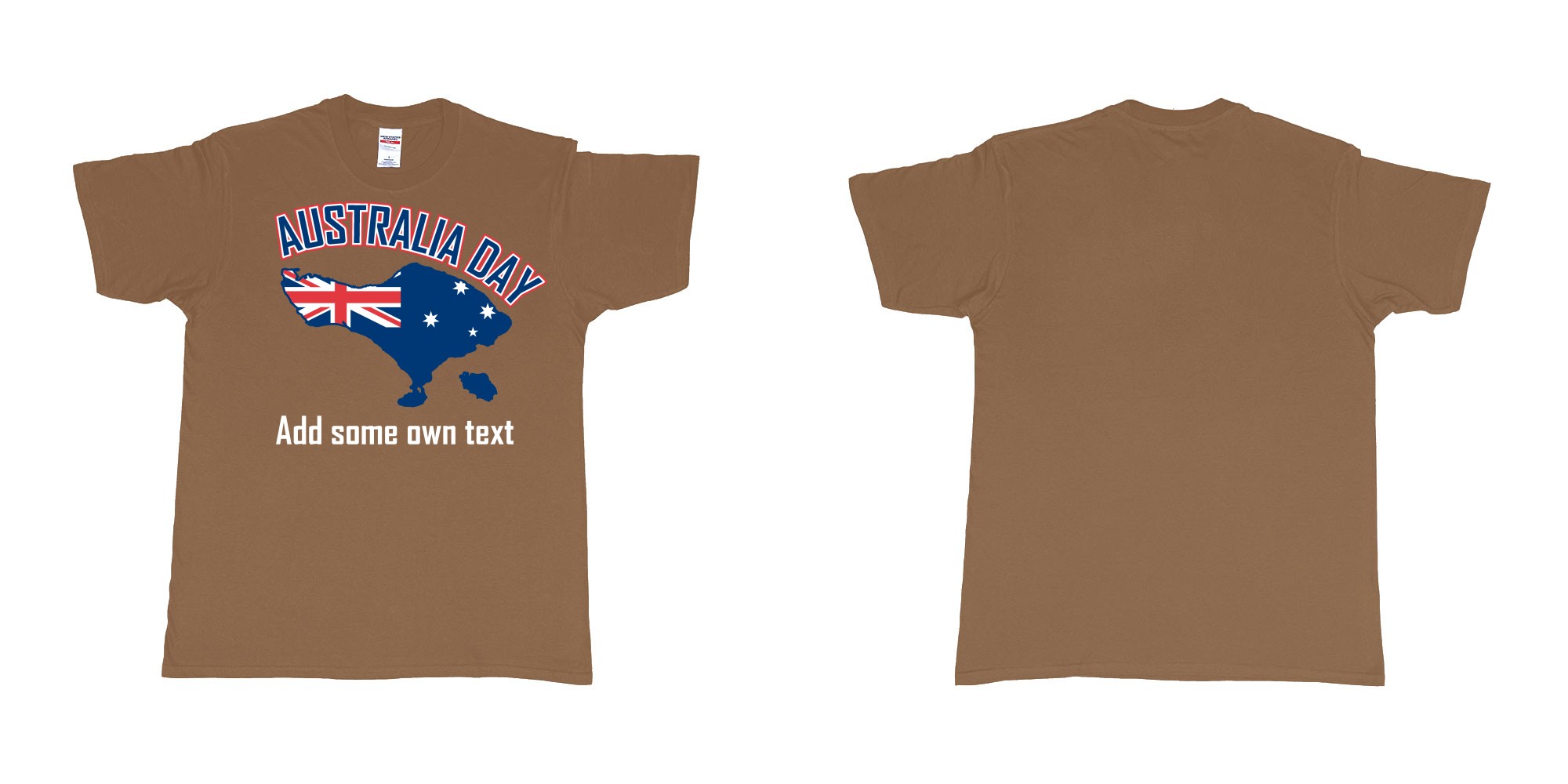 Custom tshirt design australia day in bali custom teeshirt printing in fabric color chestnut choice your own text made in Bali by The Pirate Way