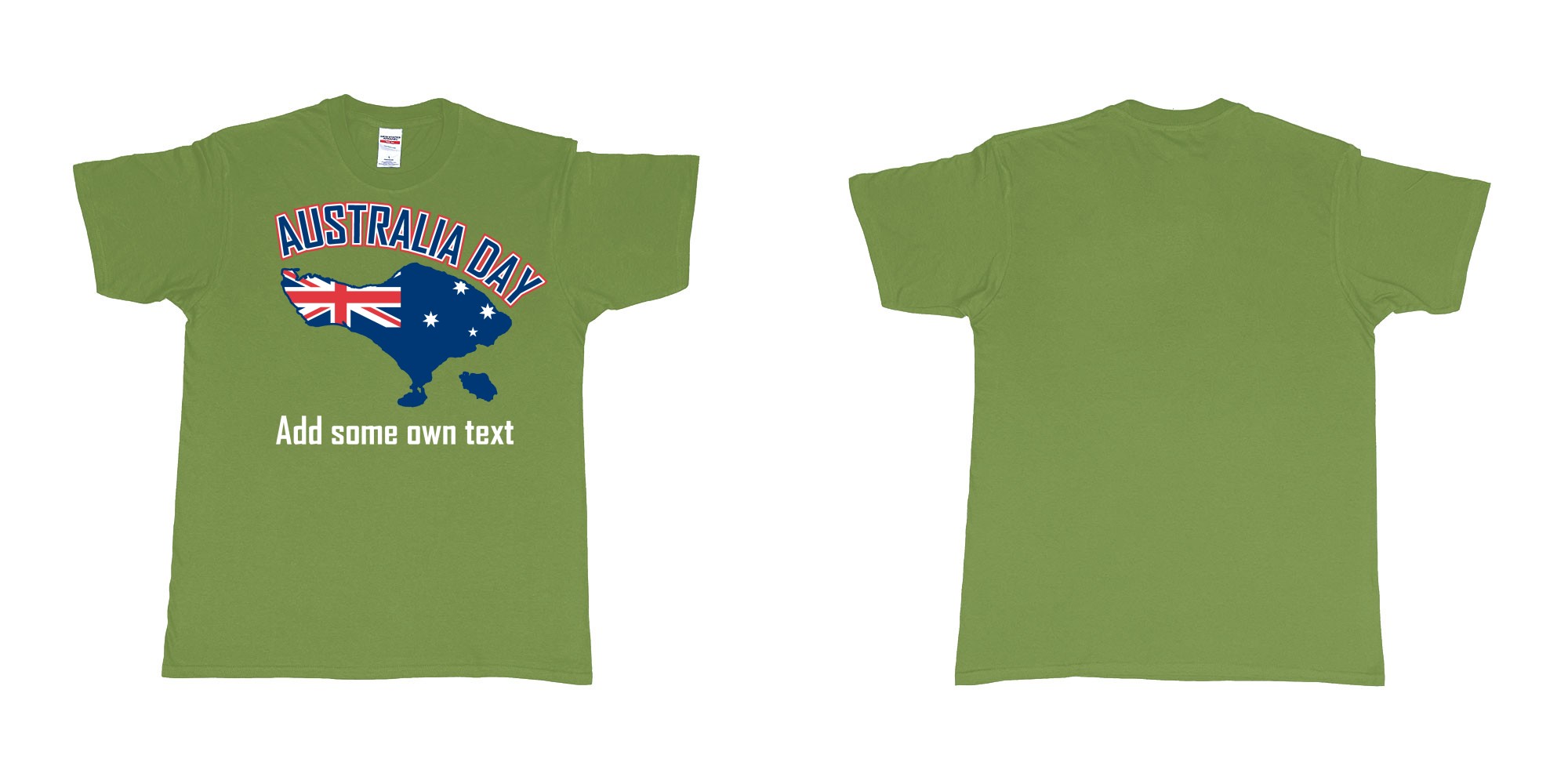 Custom tshirt design australia day in bali custom teeshirt printing in fabric color military-green choice your own text made in Bali by The Pirate Way