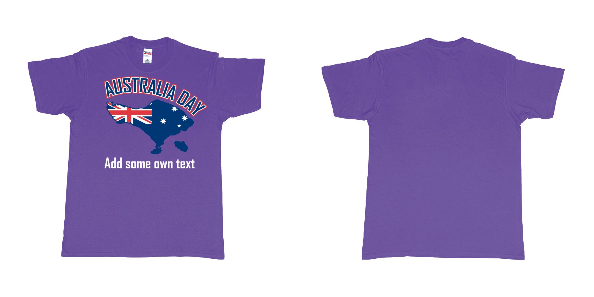 Custom tshirt design australia day in bali custom teeshirt printing in fabric color purple choice your own text made in Bali by The Pirate Way