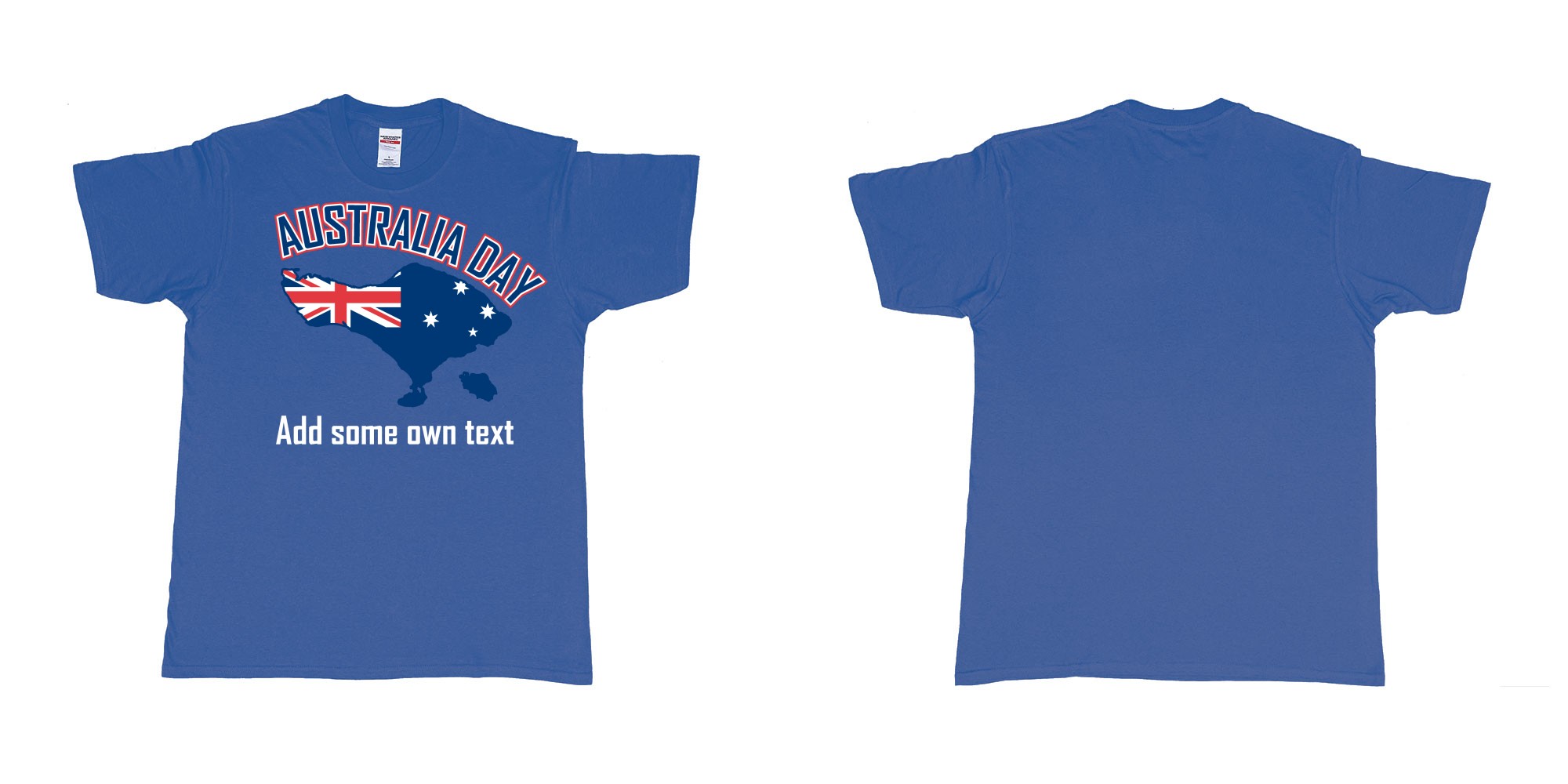 Custom tshirt design australia day in bali custom teeshirt printing in fabric color royal-blue choice your own text made in Bali by The Pirate Way