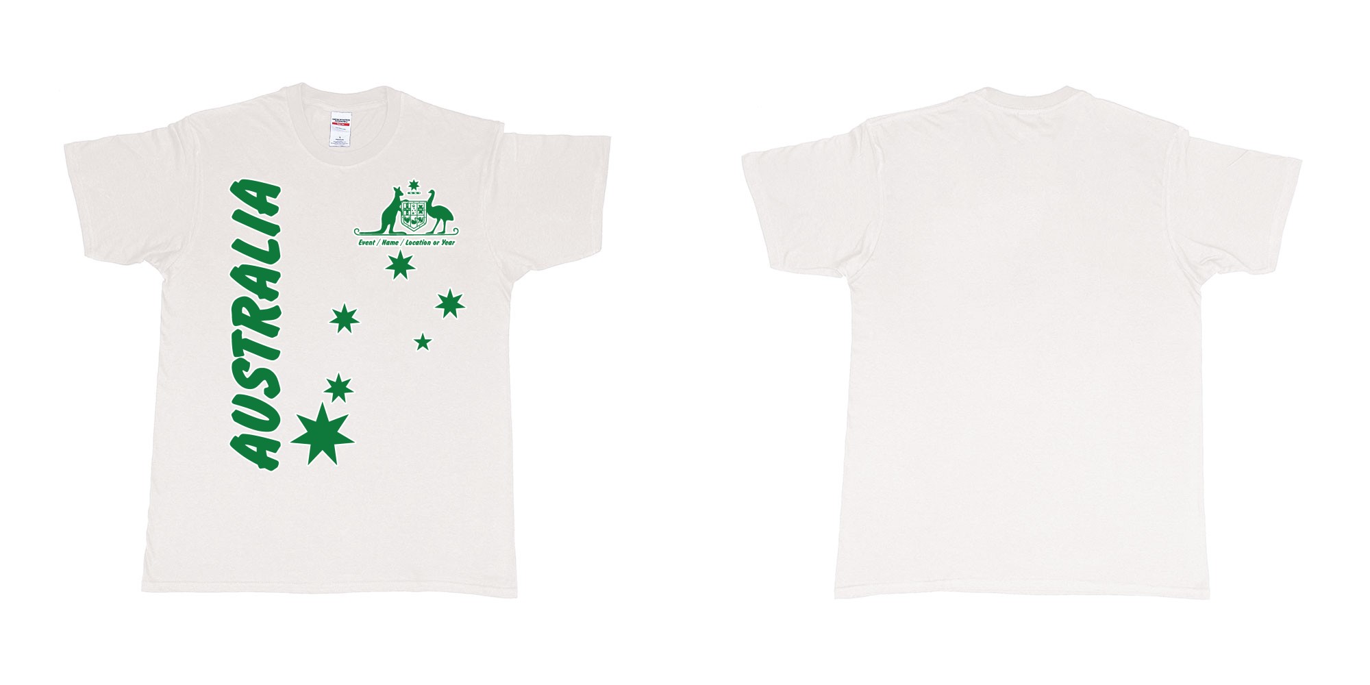 Custom tshirt design australia day vintage green white gold in fabric color white choice your own text made in Bali by The Pirate Way