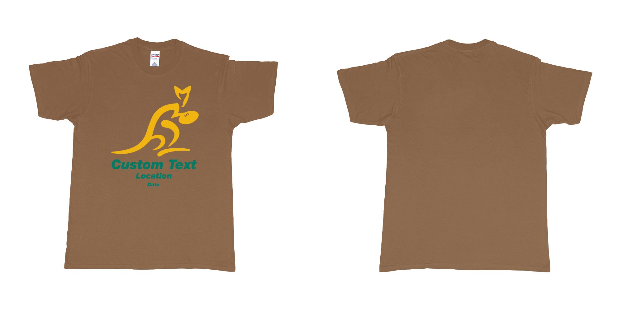 Custom tshirt design australia national rugby union team the wallabies in fabric color chestnut choice your own text made in Bali by The Pirate Way