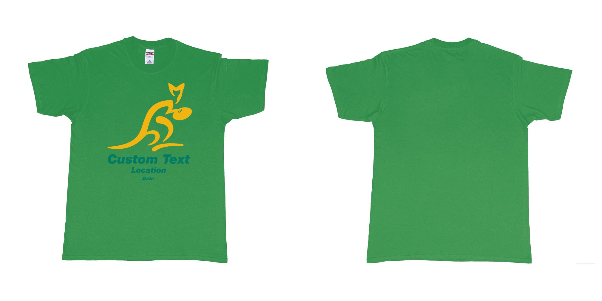 Custom tshirt design australia national rugby union team the wallabies in fabric color irish-green choice your own text made in Bali by The Pirate Way