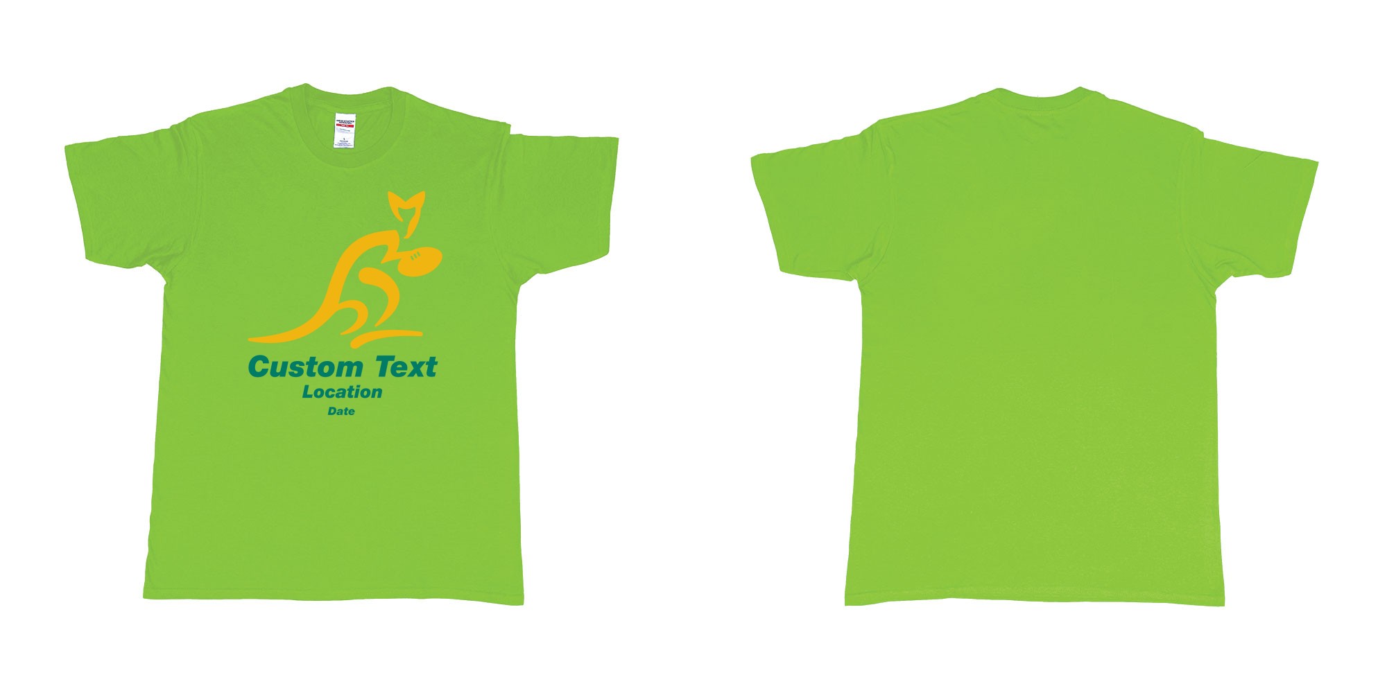 Custom tshirt design australia national rugby union team the wallabies in fabric color lime choice your own text made in Bali by The Pirate Way