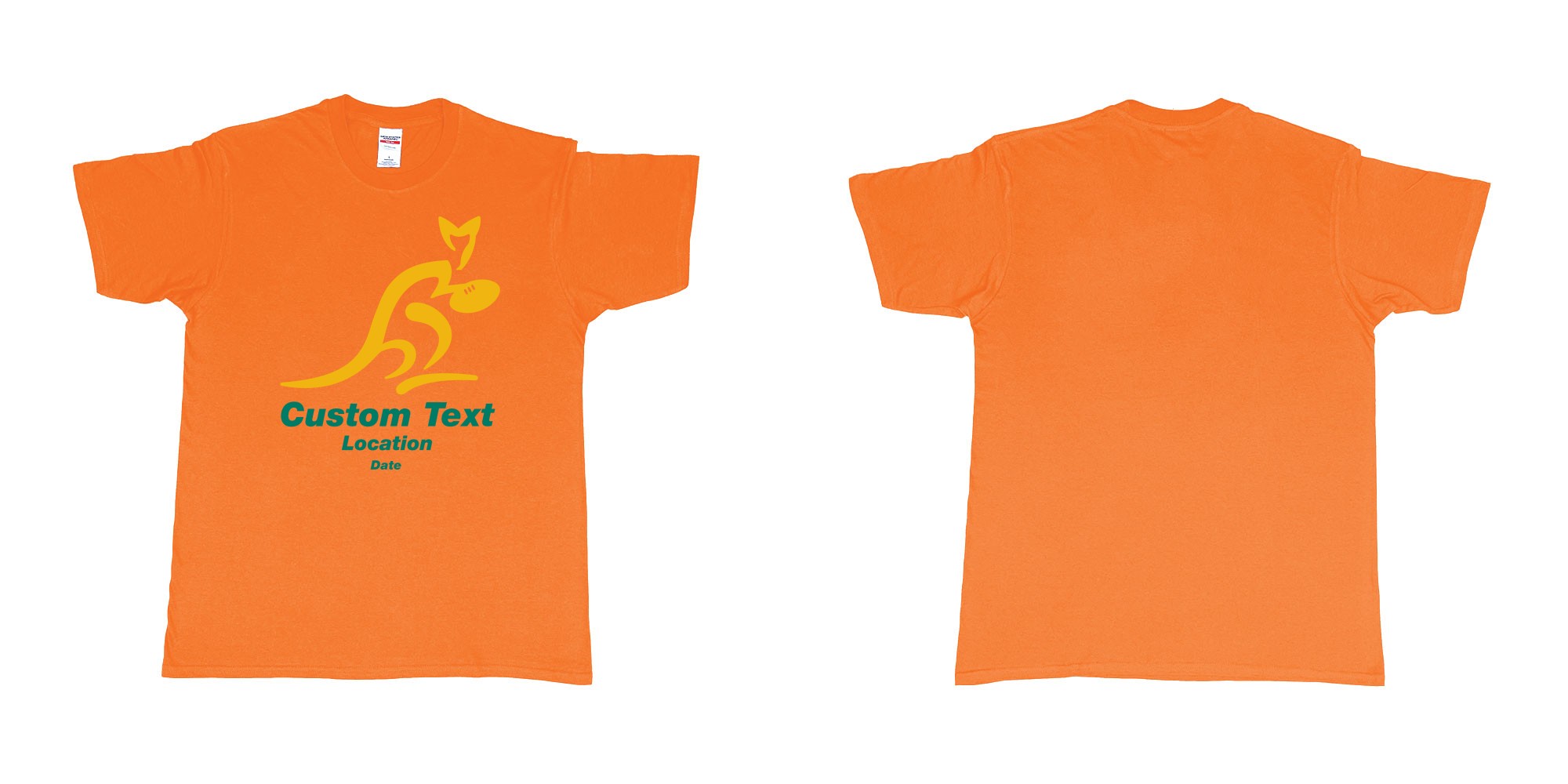 Custom tshirt design australia national rugby union team the wallabies in fabric color orange choice your own text made in Bali by The Pirate Way