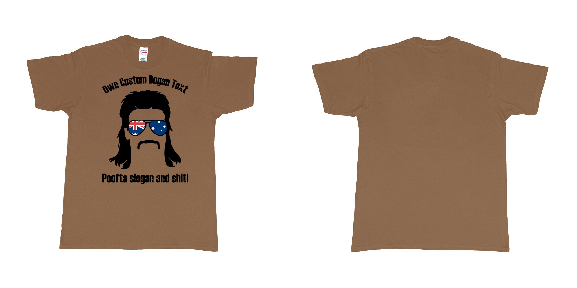 Custom tshirt design australian bogan mullet sunglasses silhouette in fabric color chestnut choice your own text made in Bali by The Pirate Way