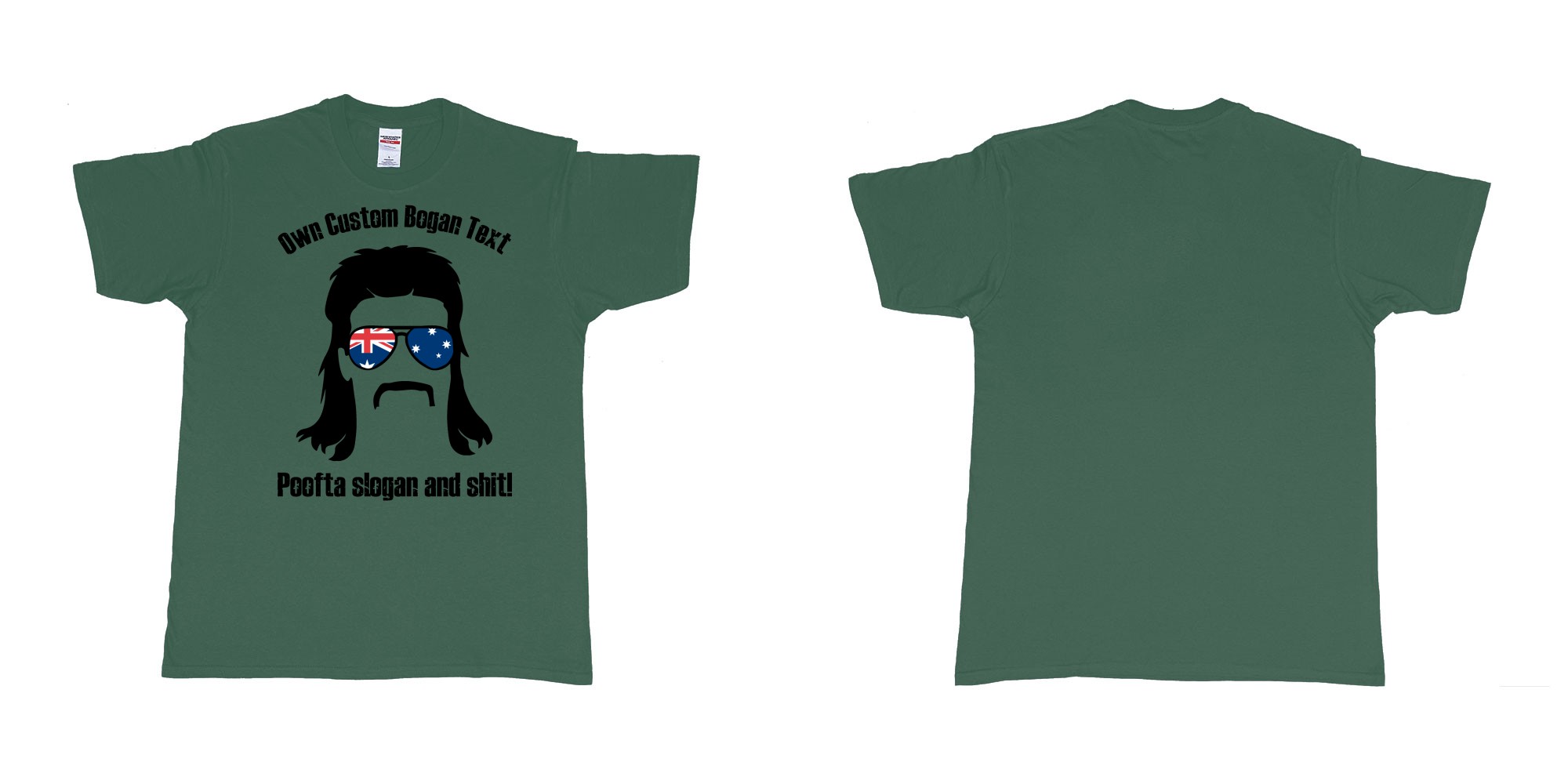 Custom tshirt design australian bogan mullet sunglasses silhouette in fabric color forest-green choice your own text made in Bali by The Pirate Way