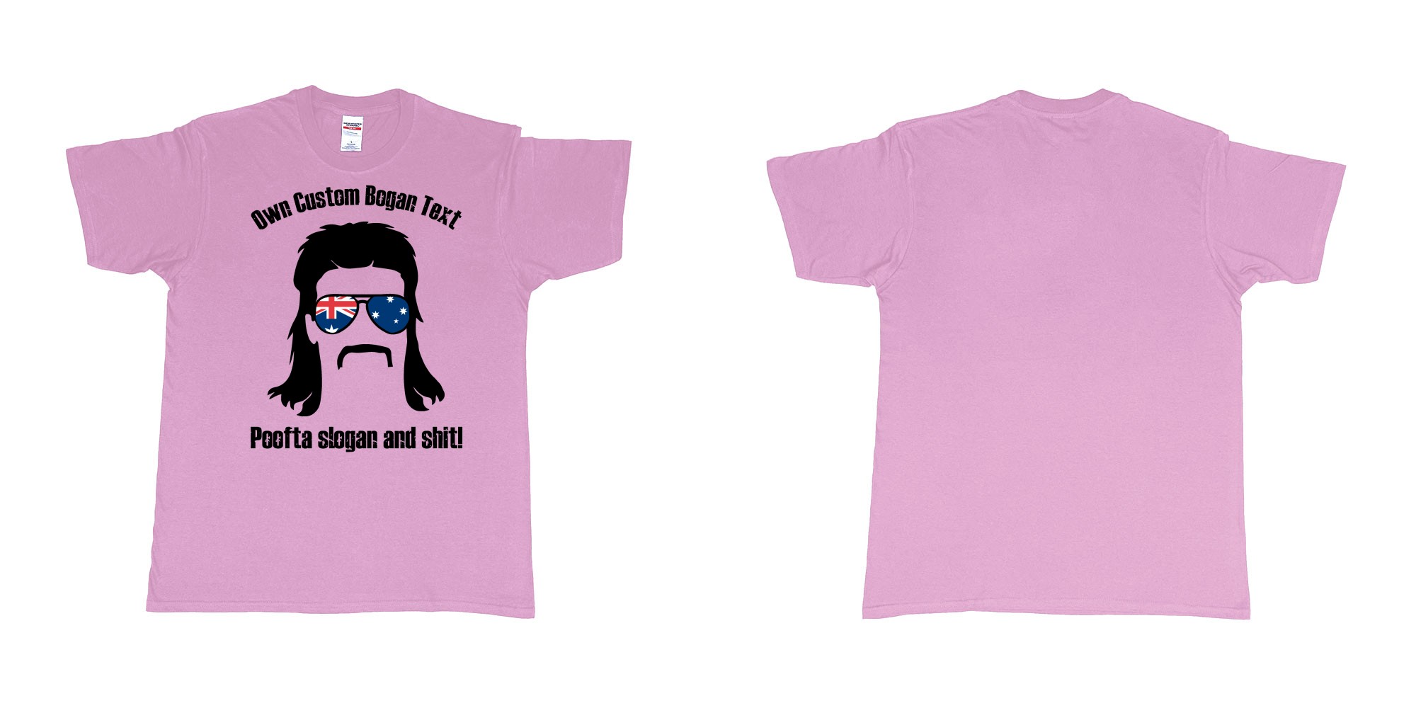 Custom tshirt design australian bogan mullet sunglasses silhouette in fabric color light-pink choice your own text made in Bali by The Pirate Way