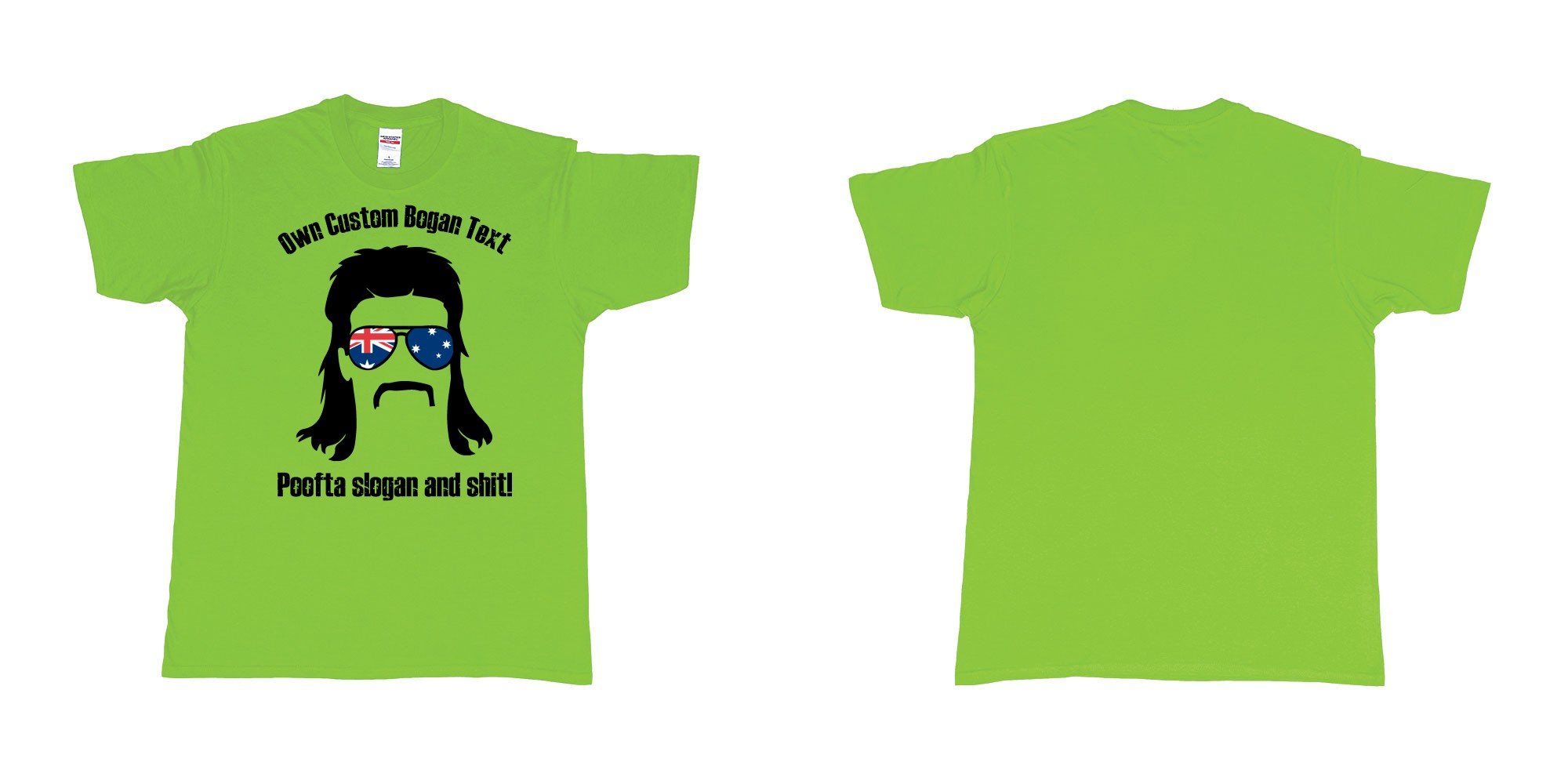 Custom tshirt design australian bogan mullet sunglasses silhouette in fabric color lime choice your own text made in Bali by The Pirate Way