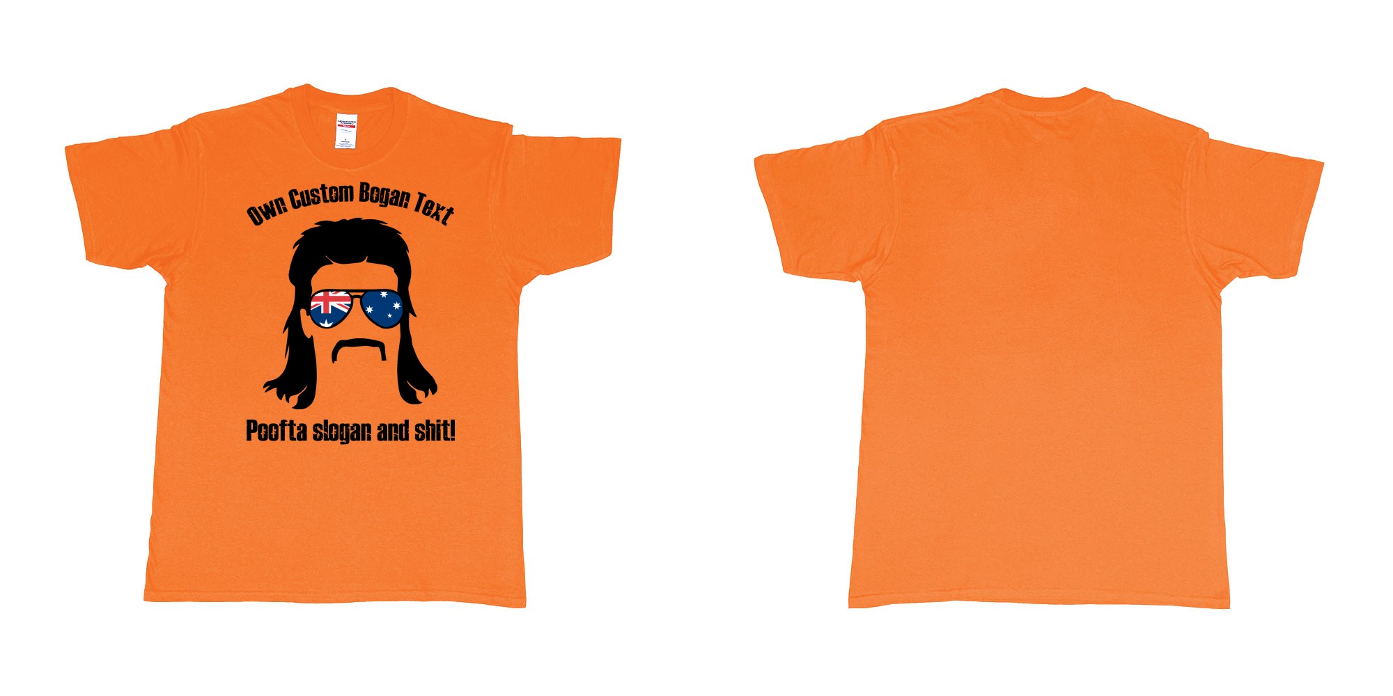 Custom tshirt design australian bogan mullet sunglasses silhouette in fabric color orange choice your own text made in Bali by The Pirate Way