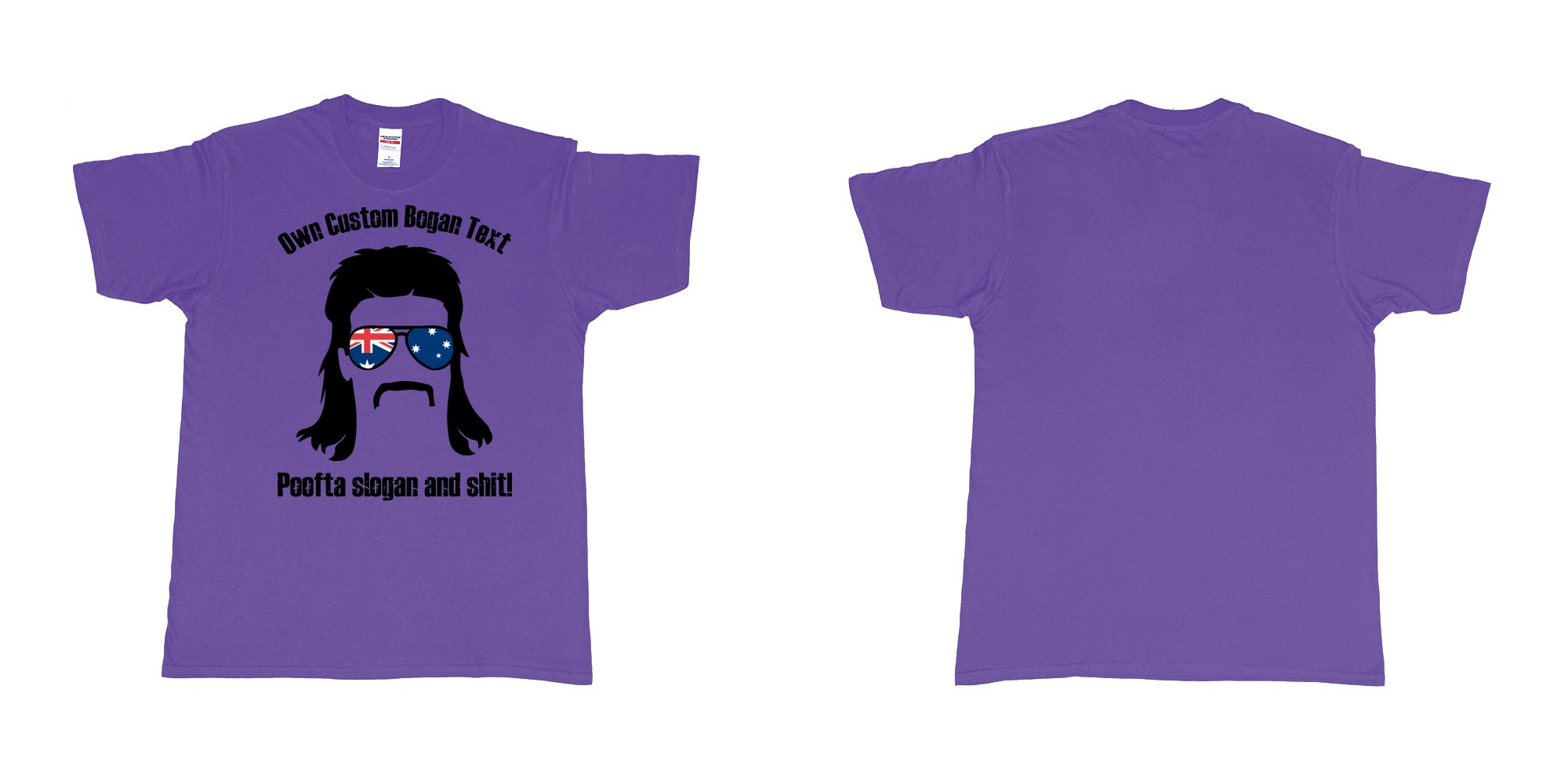 Custom tshirt design australian bogan mullet sunglasses silhouette in fabric color purple choice your own text made in Bali by The Pirate Way