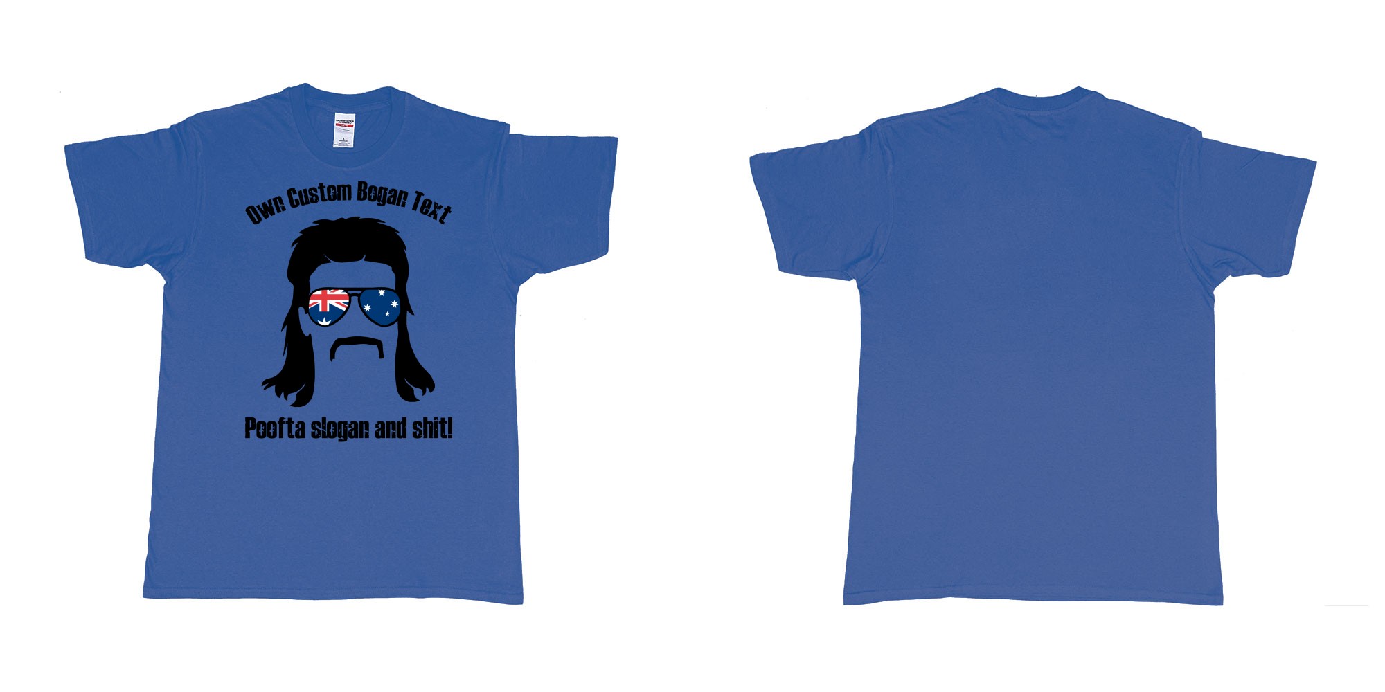 Custom tshirt design australian bogan mullet sunglasses silhouette in fabric color royal-blue choice your own text made in Bali by The Pirate Way
