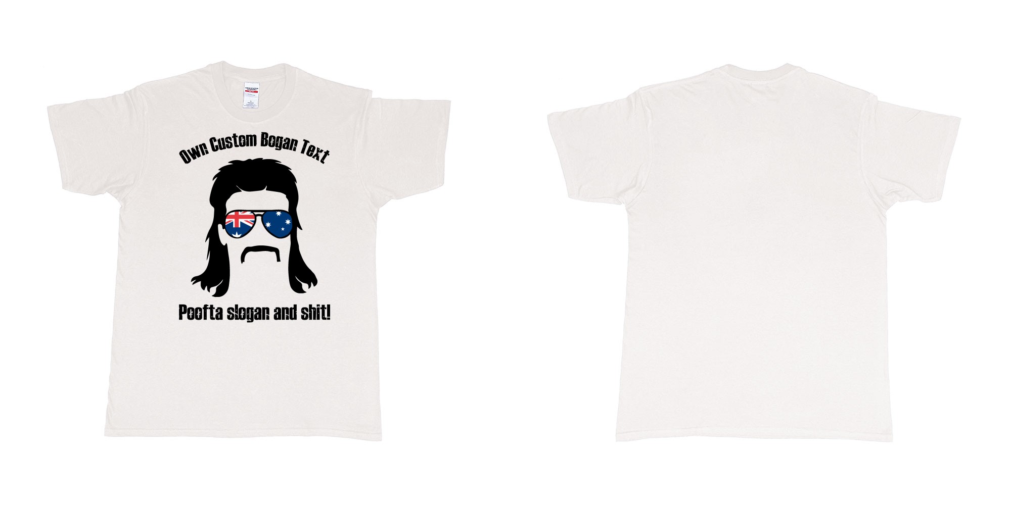 Custom tshirt design australian bogan mullet sunglasses silhouette in fabric color white choice your own text made in Bali by The Pirate Way