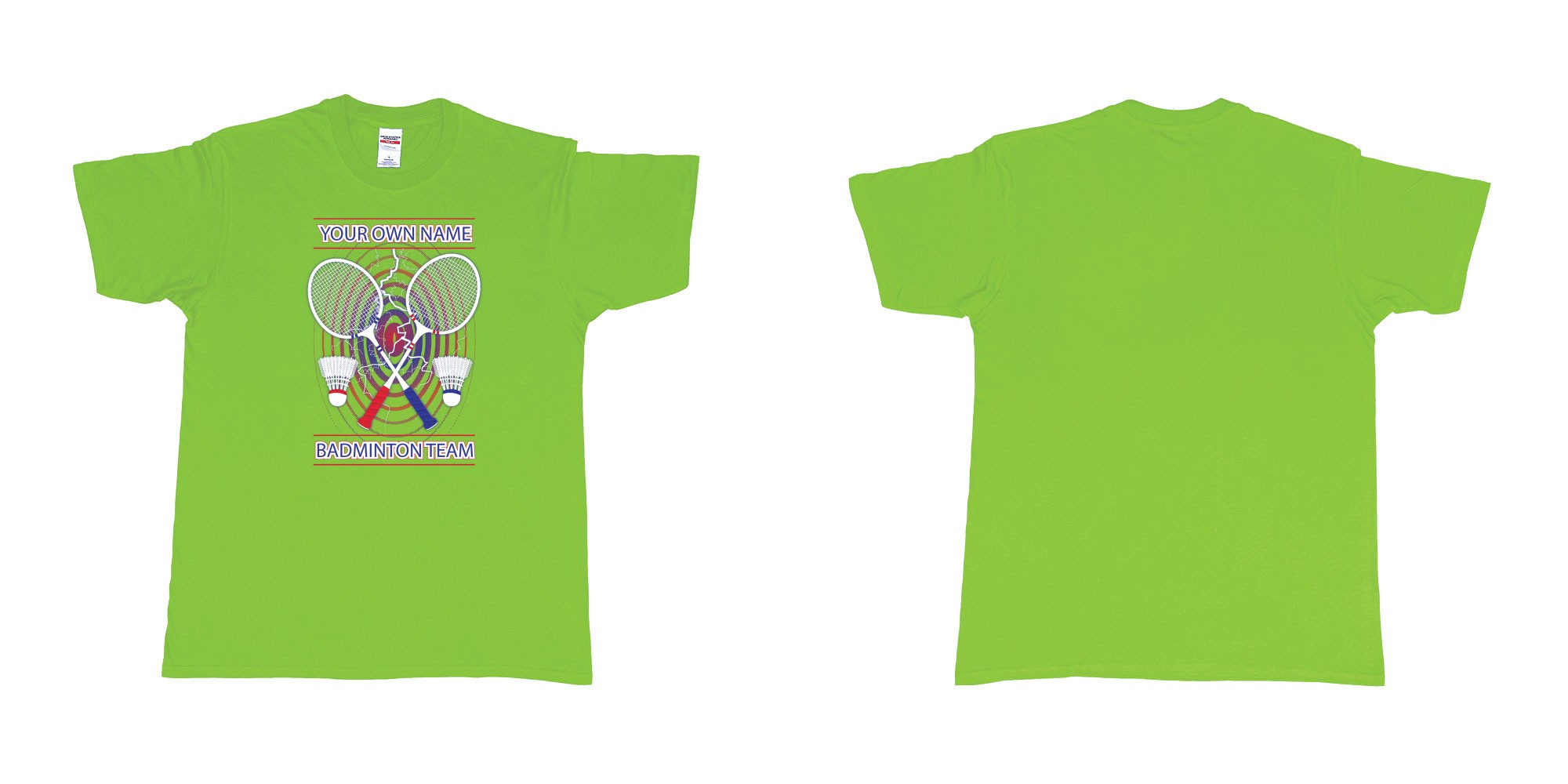 Custom tshirt design badminton t shirt own custom team name bali in fabric color lime choice your own text made in Bali by The Pirate Way