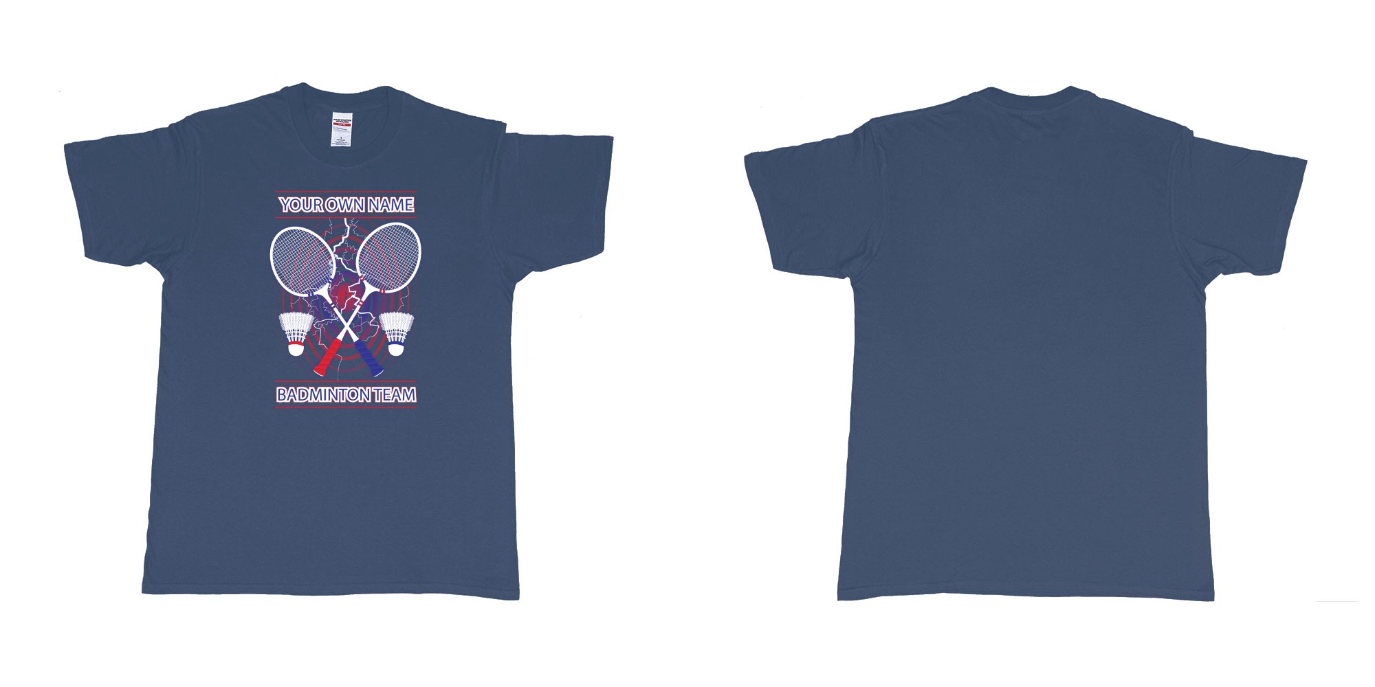 Custom tshirt design badminton t shirt own custom team name bali in fabric color navy choice your own text made in Bali by The Pirate Way