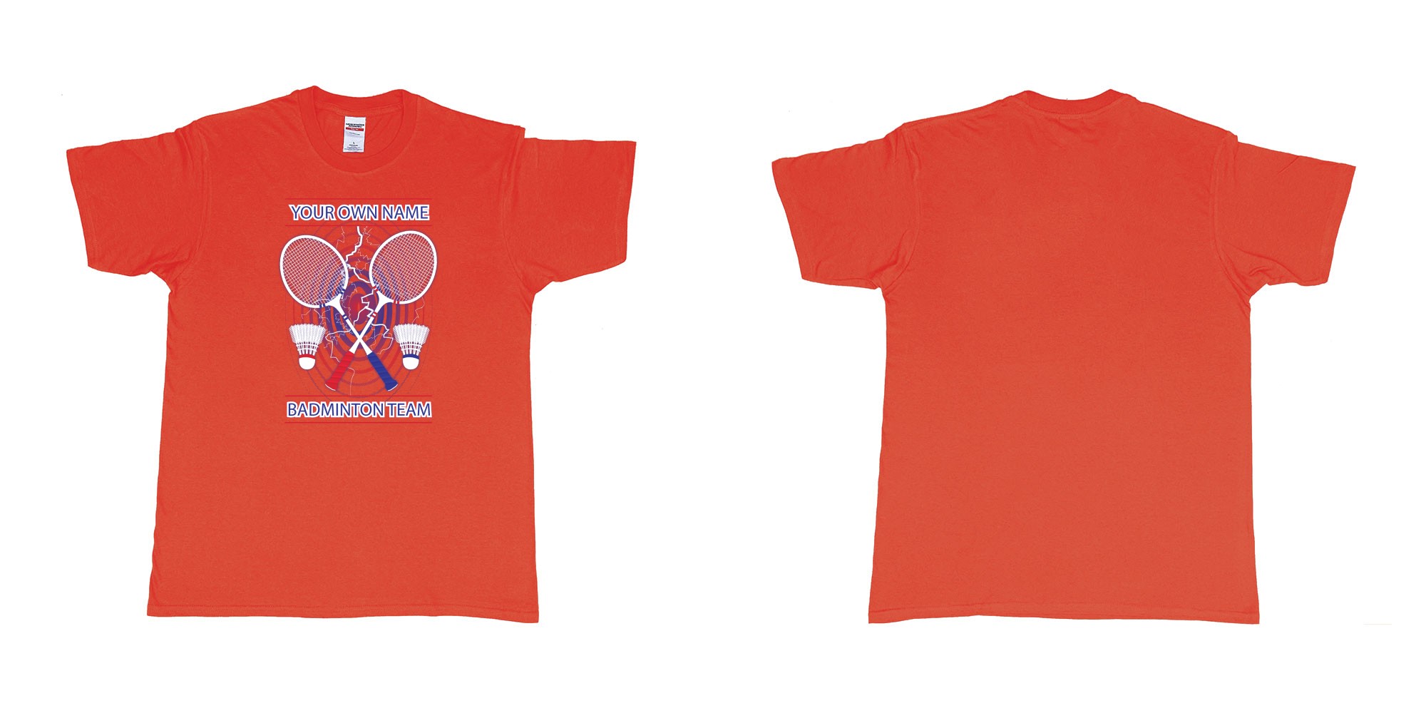 Custom tshirt design badminton t shirt own custom team name bali in fabric color red choice your own text made in Bali by The Pirate Way