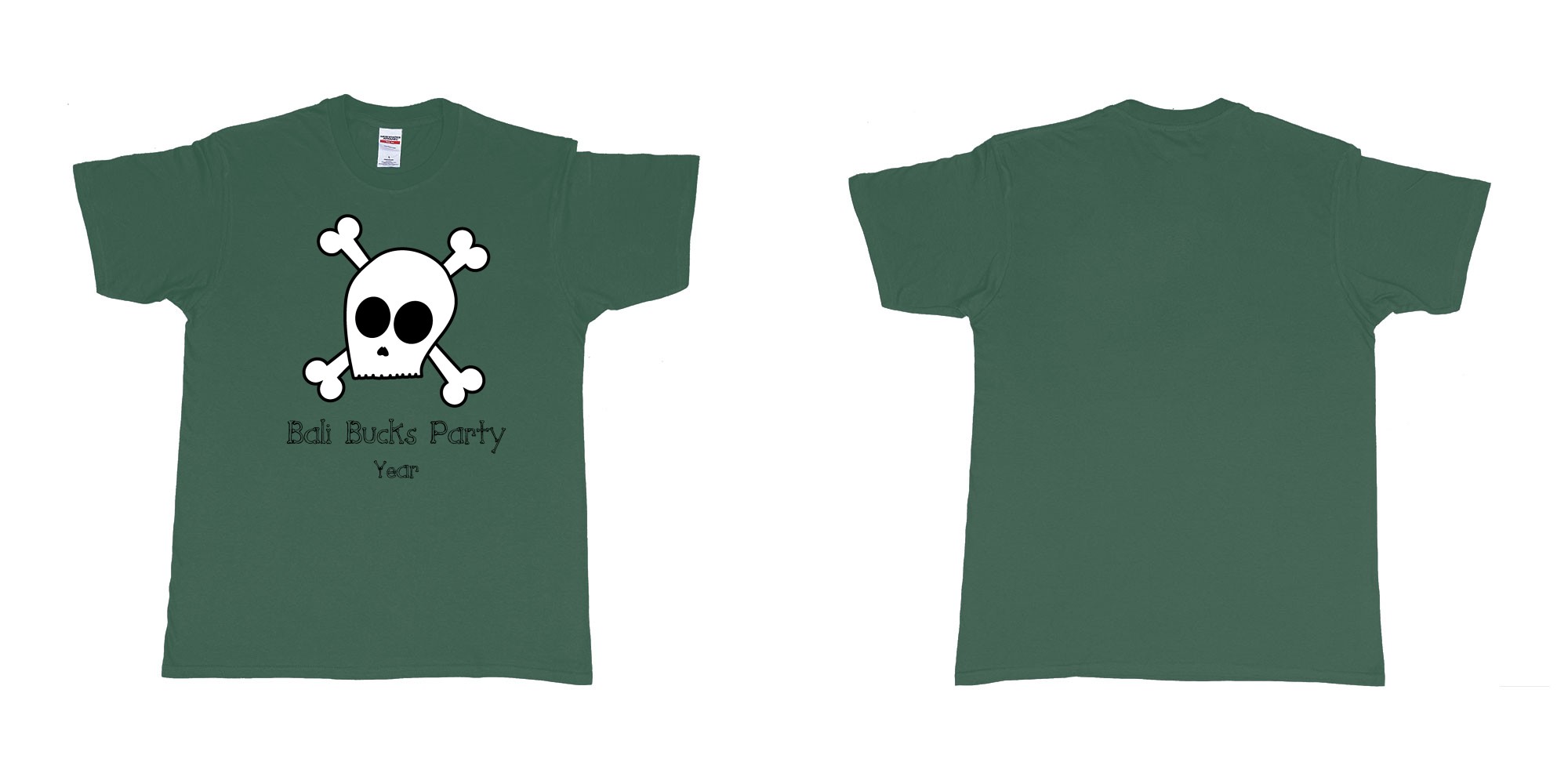 Custom tshirt design bali bucks party skull in fabric color forest-green choice your own text made in Bali by The Pirate Way