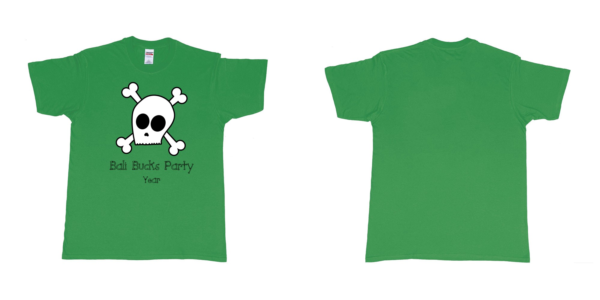 Custom tshirt design bali bucks party skull in fabric color irish-green choice your own text made in Bali by The Pirate Way