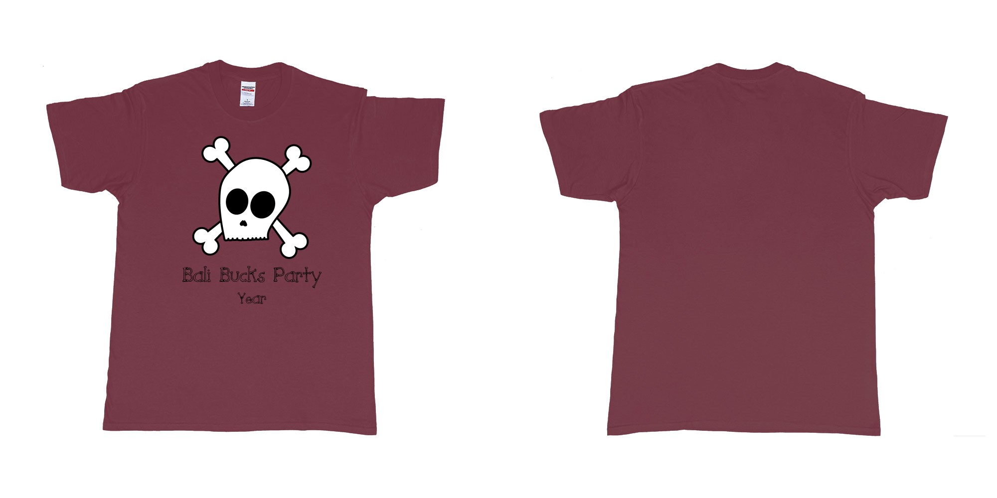 Custom tshirt design bali bucks party skull in fabric color marron choice your own text made in Bali by The Pirate Way