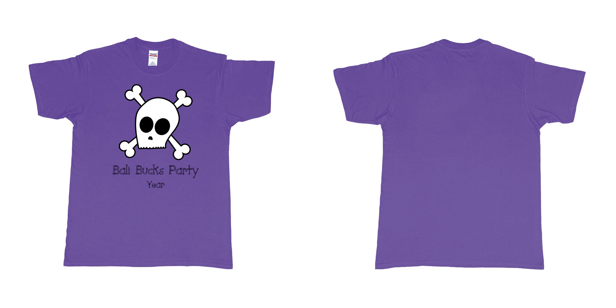 Custom tshirt design bali bucks party skull in fabric color purple choice your own text made in Bali by The Pirate Way