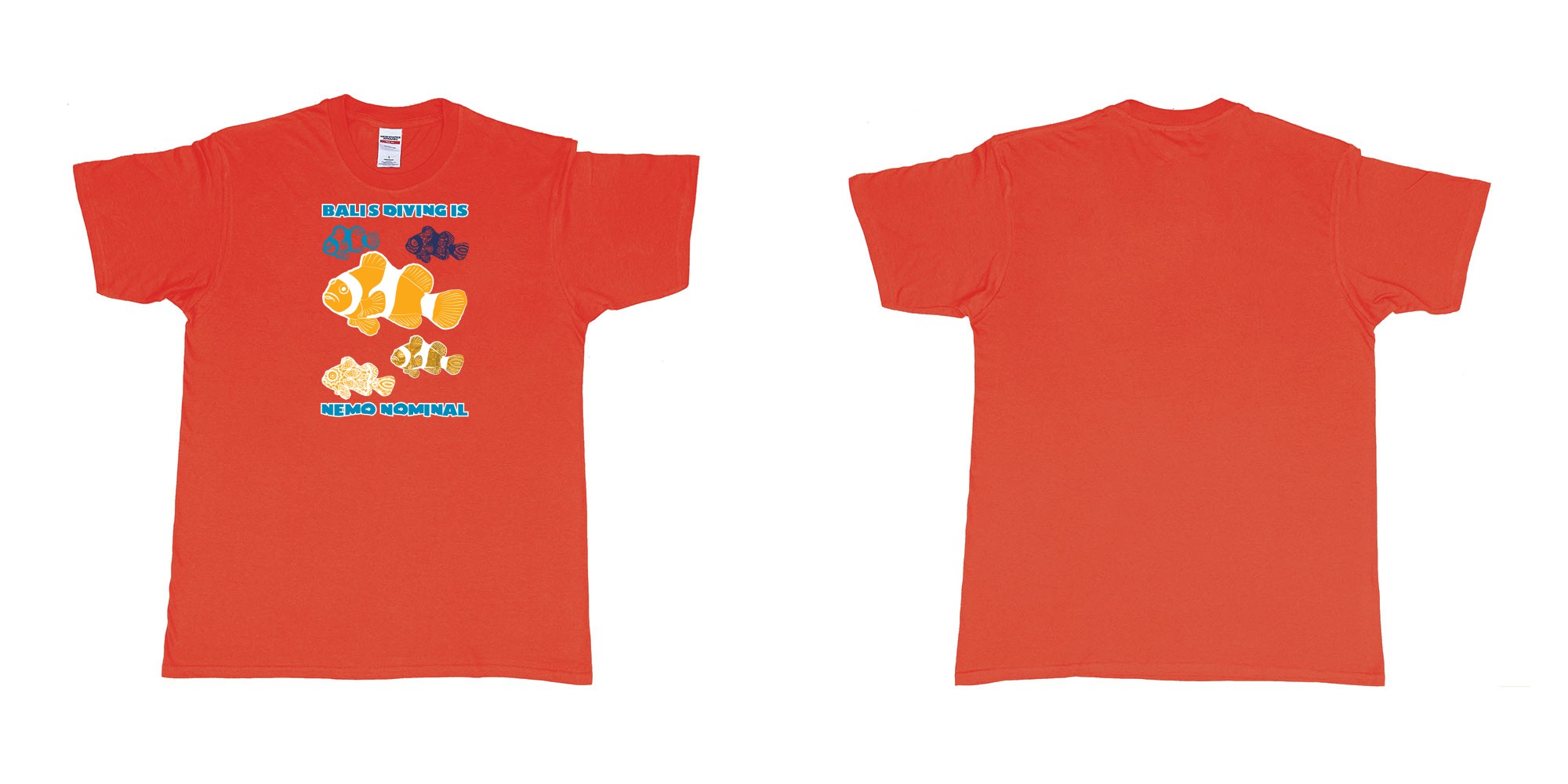 Custom tshirt design bali diving is nemo nominal in fabric color red choice your own text made in Bali by The Pirate Way
