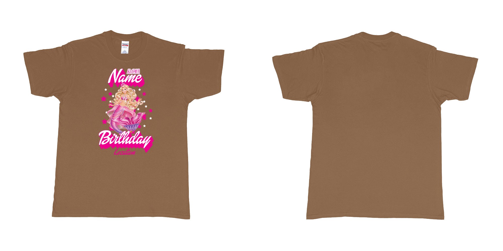 Custom tshirt design barbie mermaid custom name birthday in fabric color chestnut choice your own text made in Bali by The Pirate Way