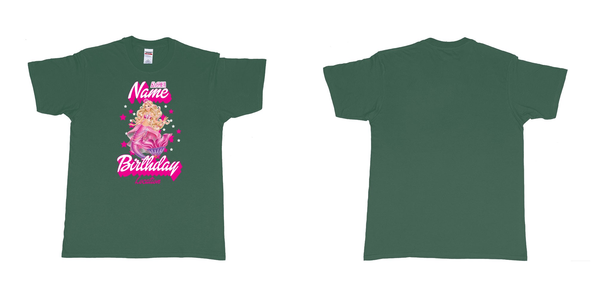 Custom tshirt design barbie mermaid custom name birthday in fabric color forest-green choice your own text made in Bali by The Pirate Way