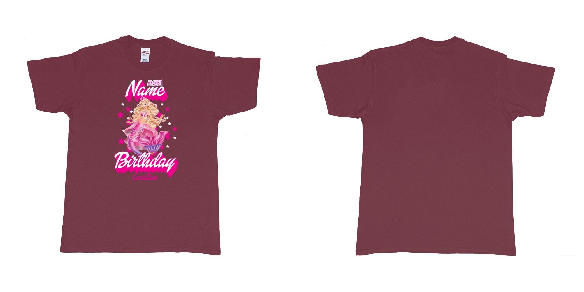 Custom tshirt design barbie mermaid custom name birthday in fabric color marron choice your own text made in Bali by The Pirate Way