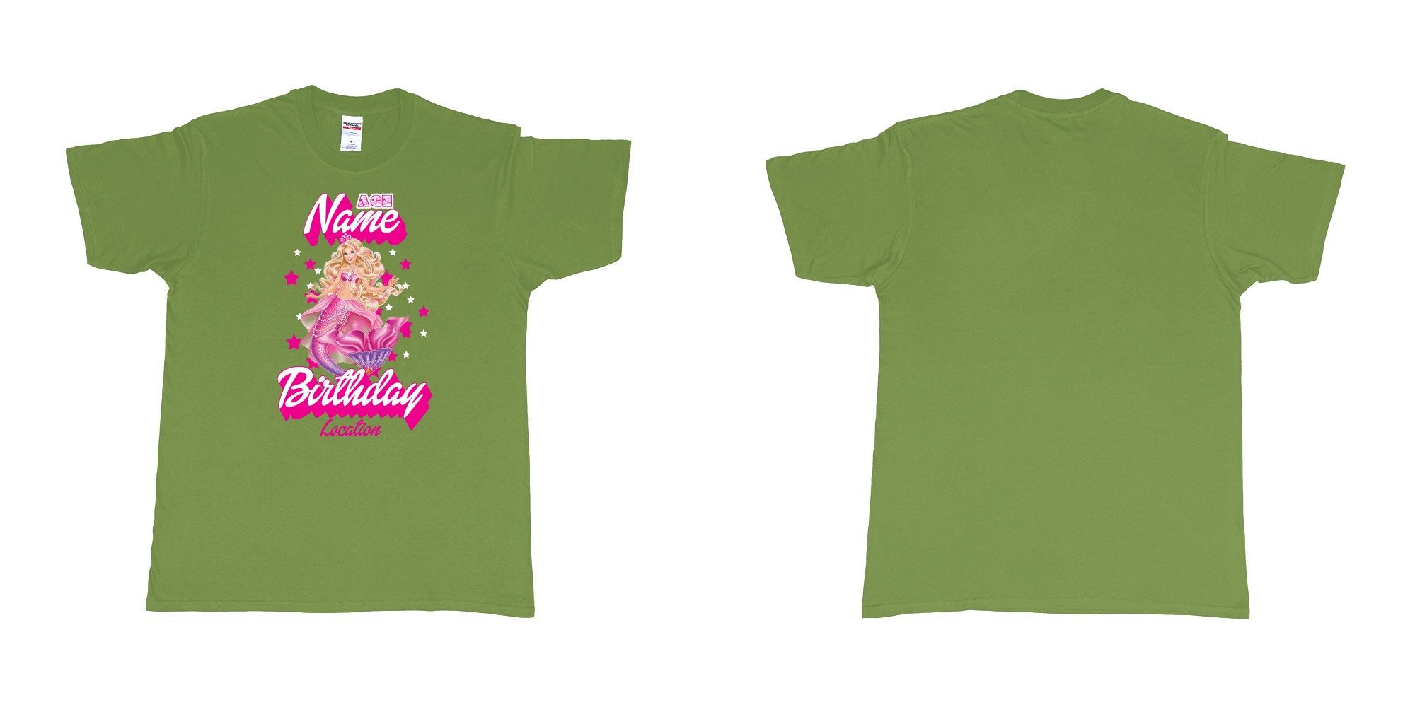 Custom tshirt design barbie mermaid custom name birthday in fabric color military-green choice your own text made in Bali by The Pirate Way