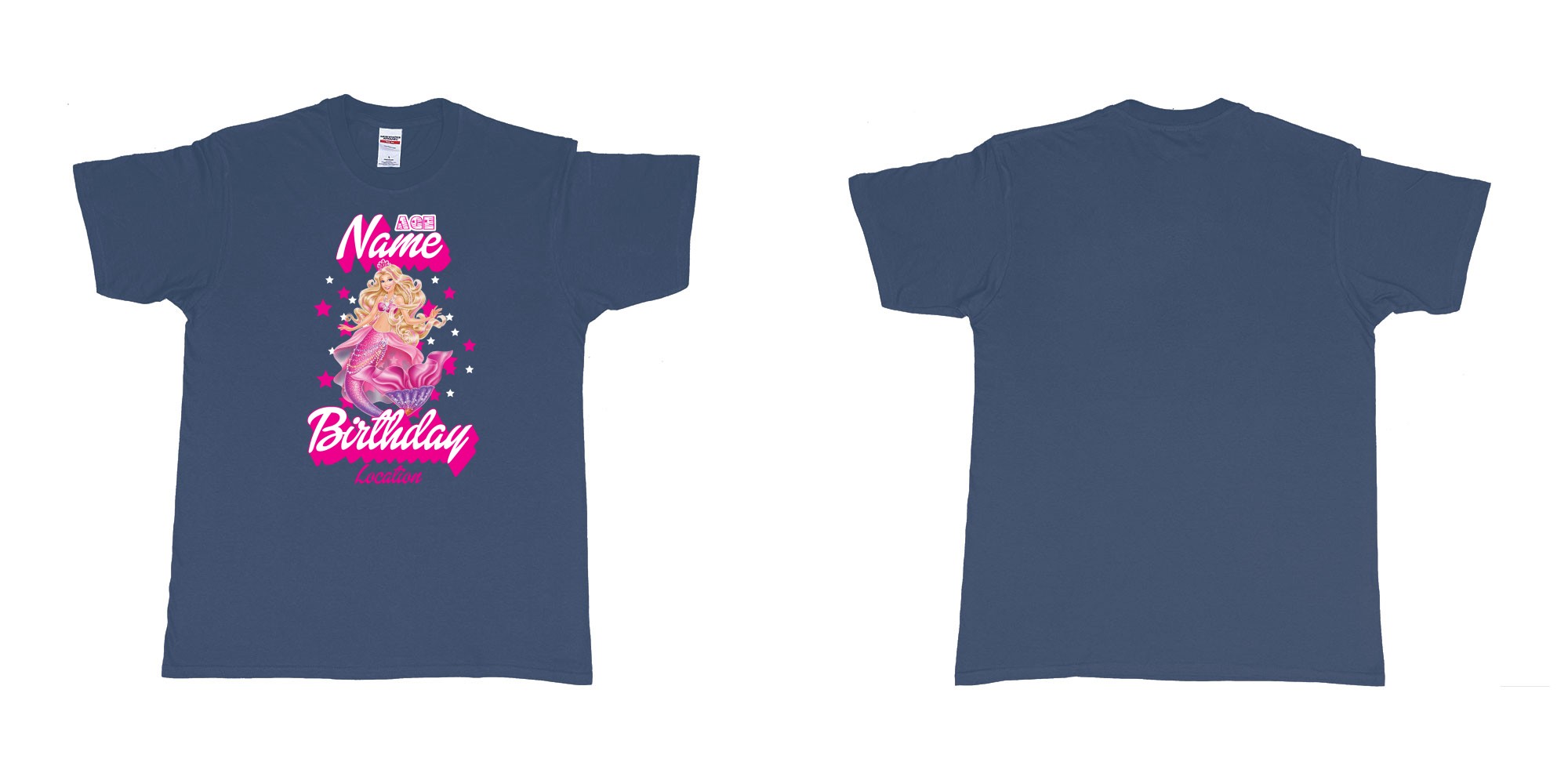 Custom tshirt design barbie mermaid custom name birthday in fabric color navy choice your own text made in Bali by The Pirate Way