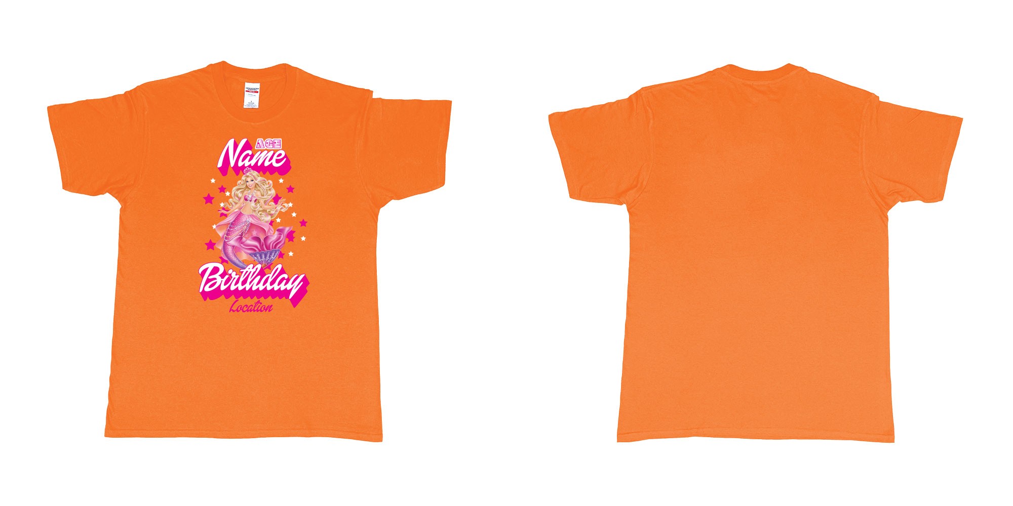 Custom tshirt design barbie mermaid custom name birthday in fabric color orange choice your own text made in Bali by The Pirate Way