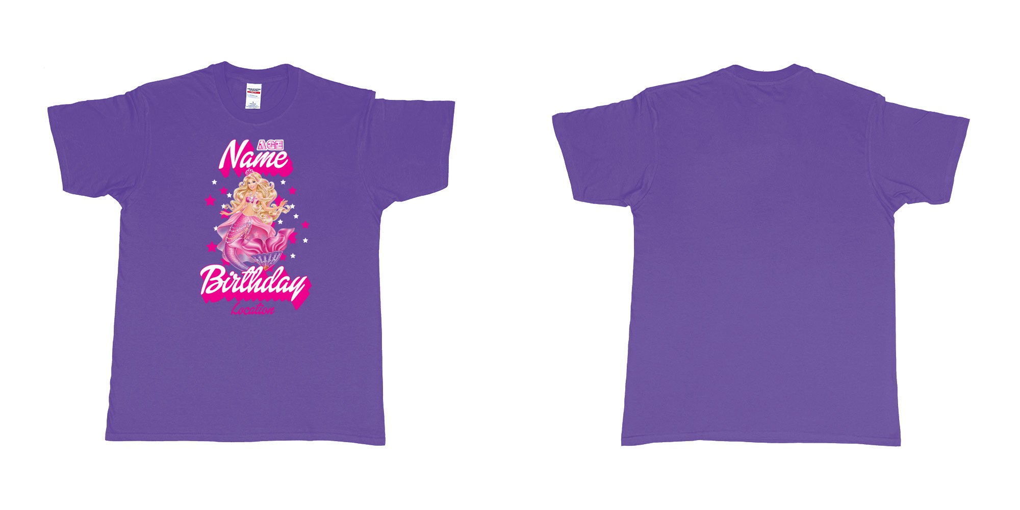 Custom tshirt design barbie mermaid custom name birthday in fabric color purple choice your own text made in Bali by The Pirate Way