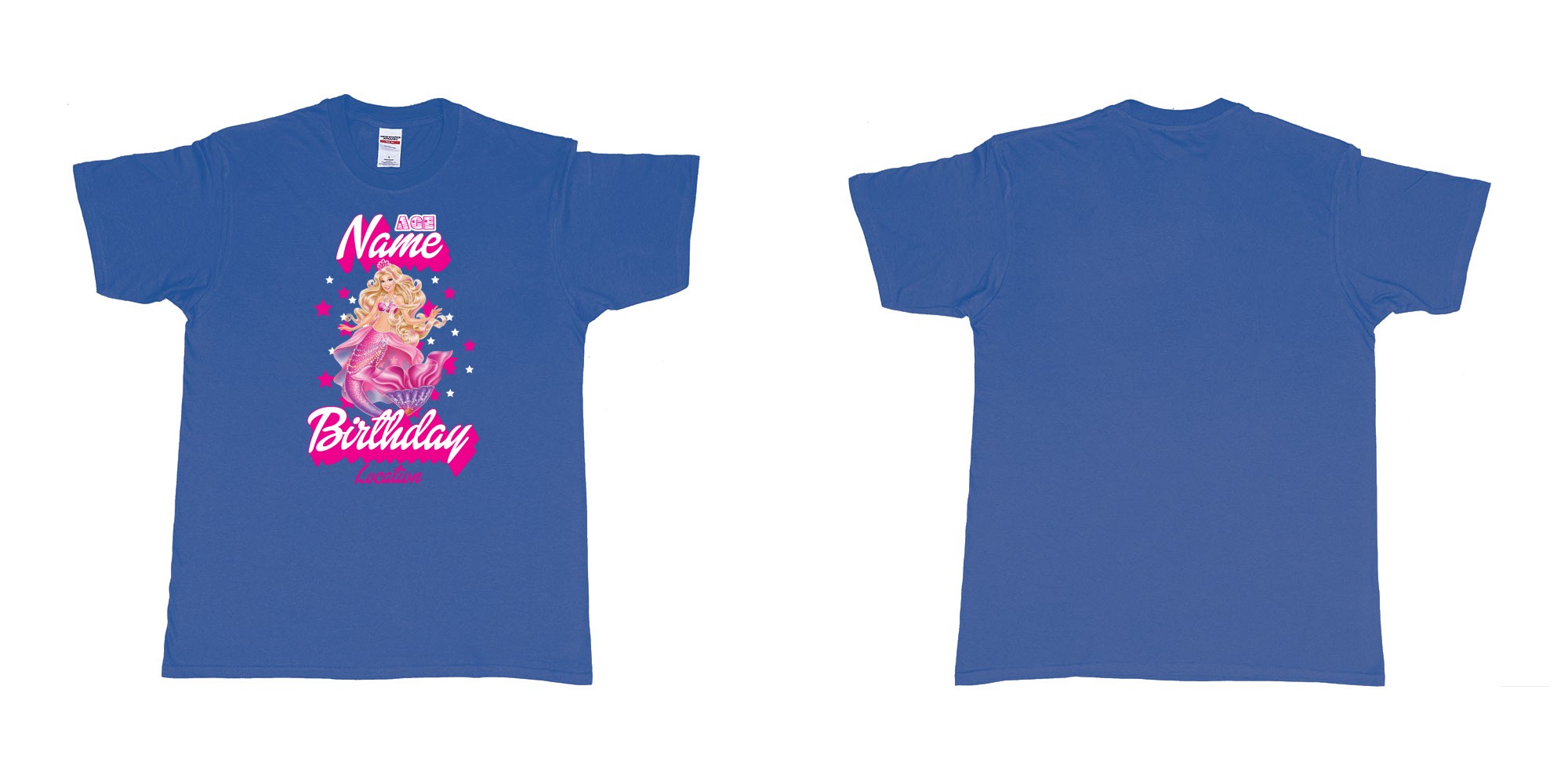Custom tshirt design barbie mermaid custom name birthday in fabric color royal-blue choice your own text made in Bali by The Pirate Way