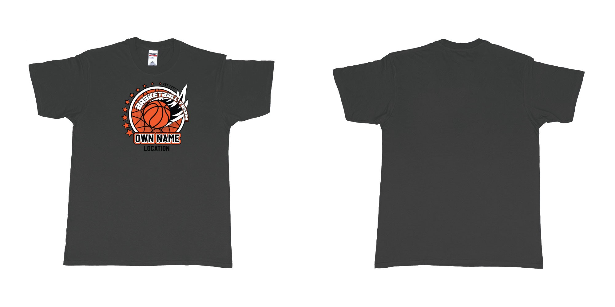 Custom tshirt design basketball team own name location established year custom design production bali in fabric color black choice your own text made in Bali by The Pirate Way