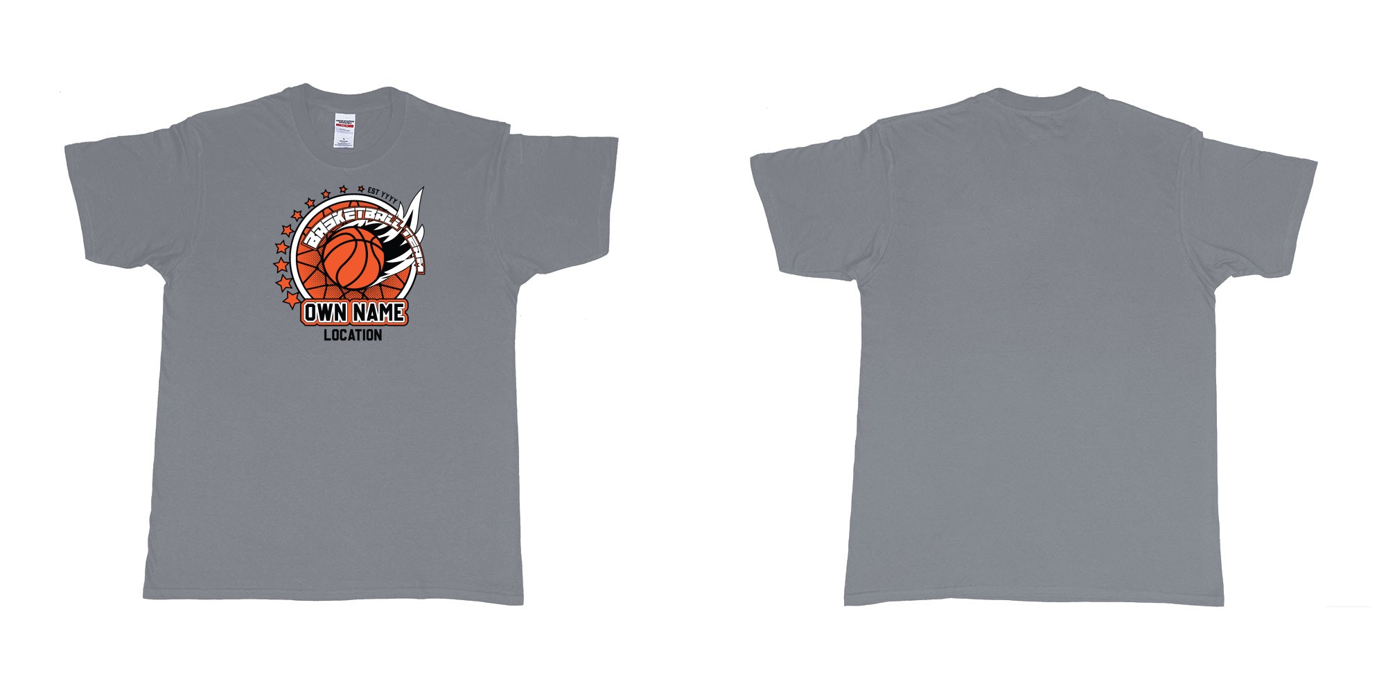 Custom tshirt design basketball team own name location established year custom design production bali in fabric color misty choice your own text made in Bali by The Pirate Way