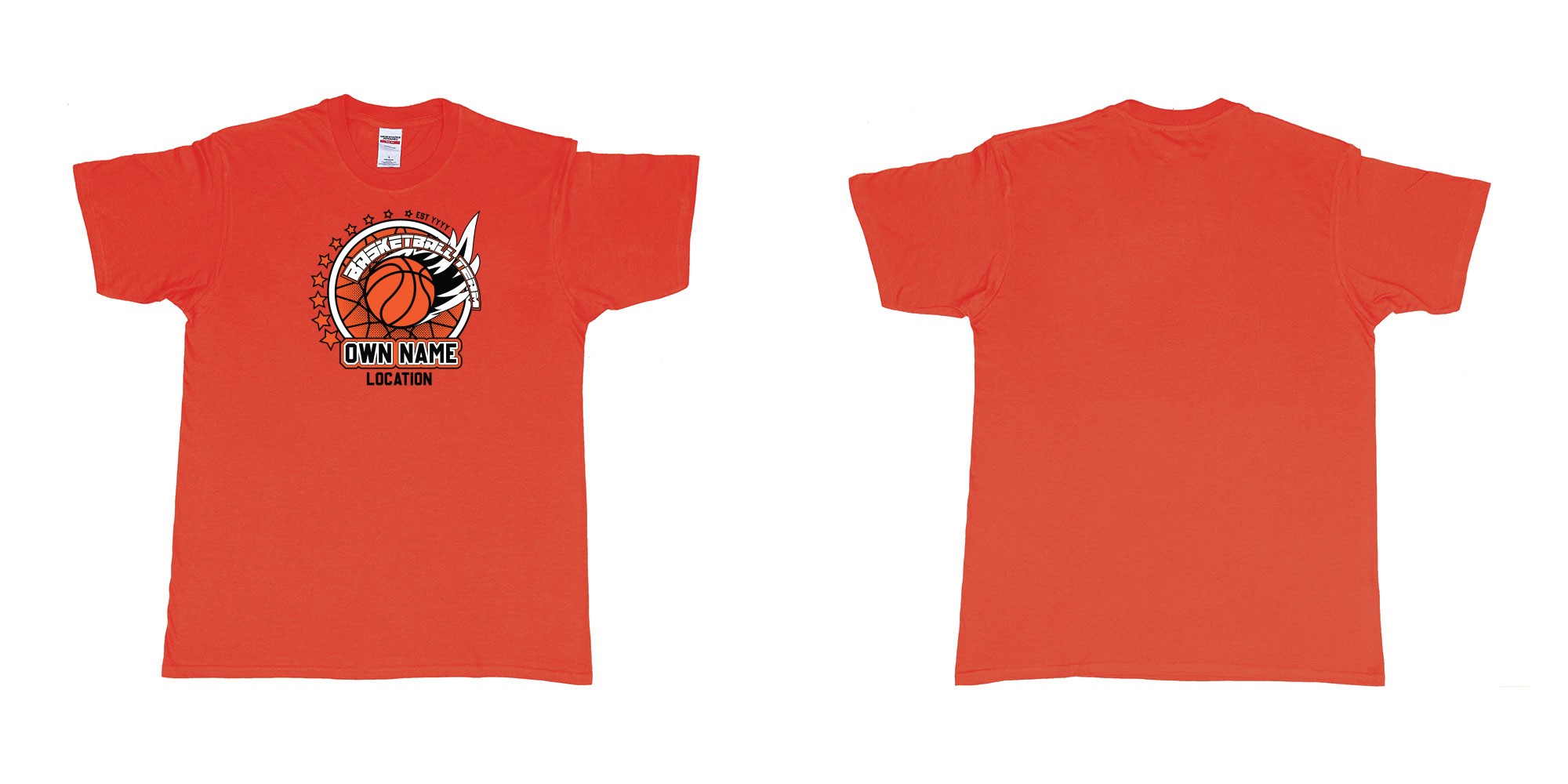 Custom tshirt design basketball team own name location established year custom design production bali in fabric color red choice your own text made in Bali by The Pirate Way