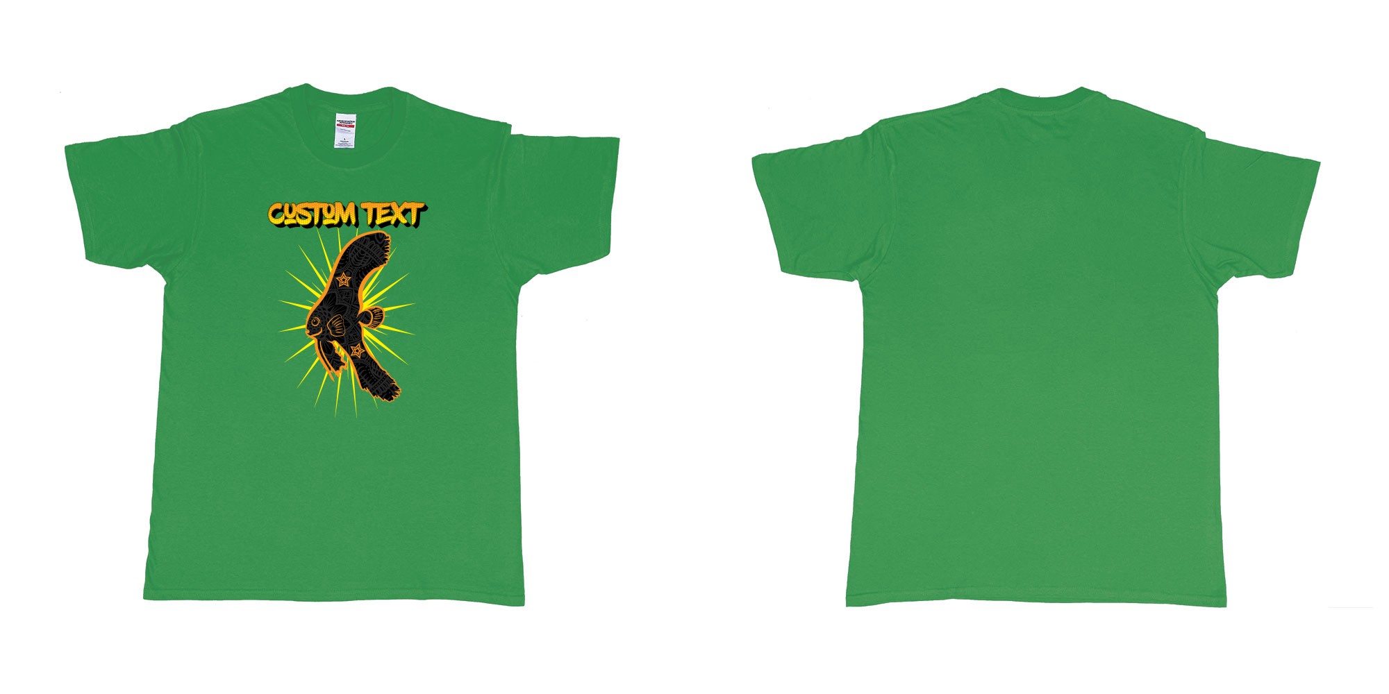 Custom tshirt design batfish juvenile star own text in fabric color irish-green choice your own text made in Bali by The Pirate Way