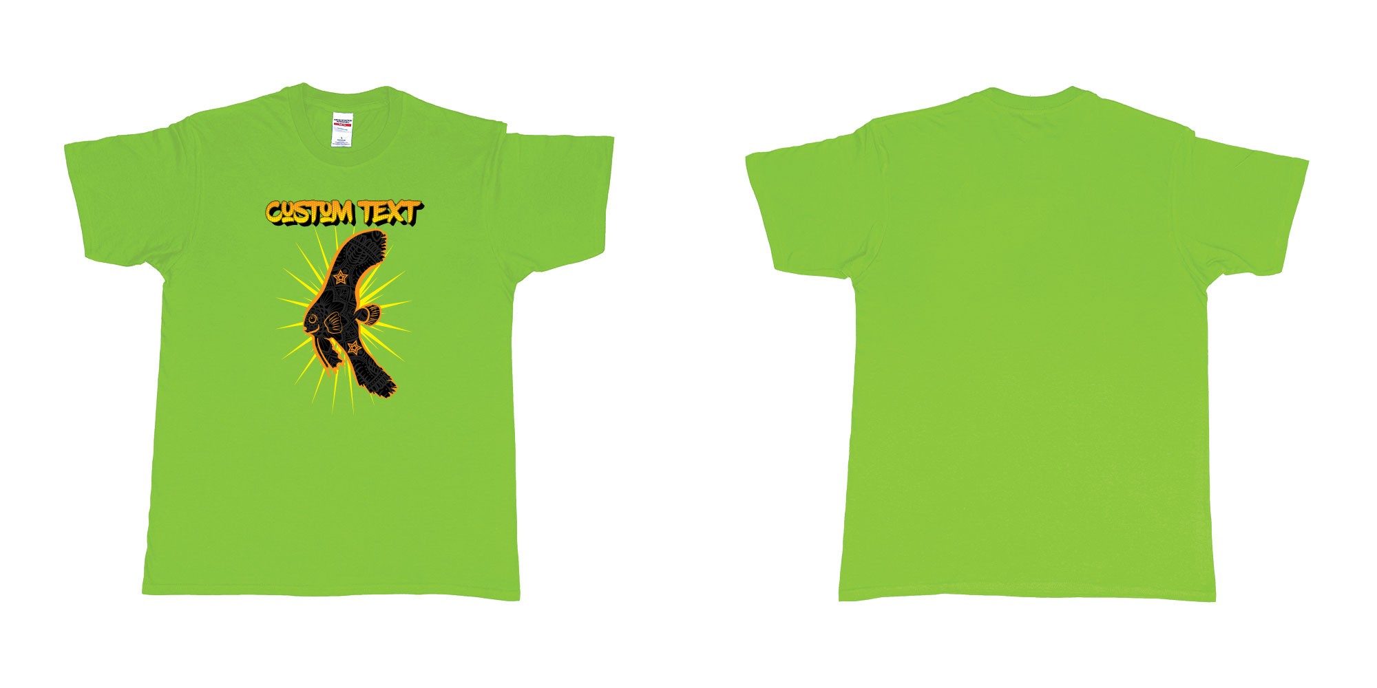 Custom tshirt design batfish juvenile star own text in fabric color lime choice your own text made in Bali by The Pirate Way