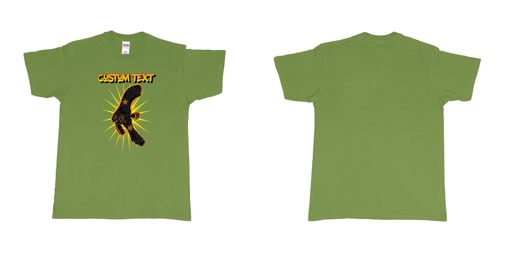 Custom tshirt design batfish juvenile star own text in fabric color military-green choice your own text made in Bali by The Pirate Way