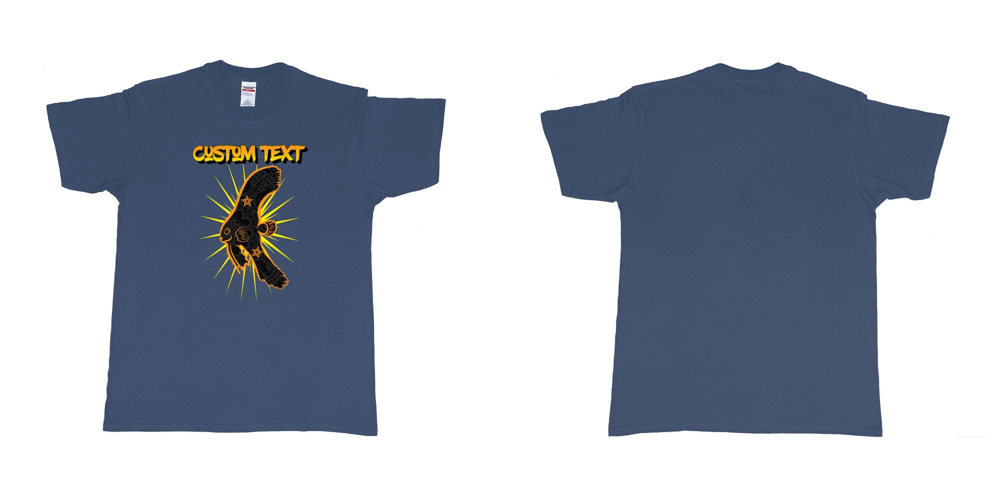 Custom tshirt design batfish juvenile star own text in fabric color navy choice your own text made in Bali by The Pirate Way