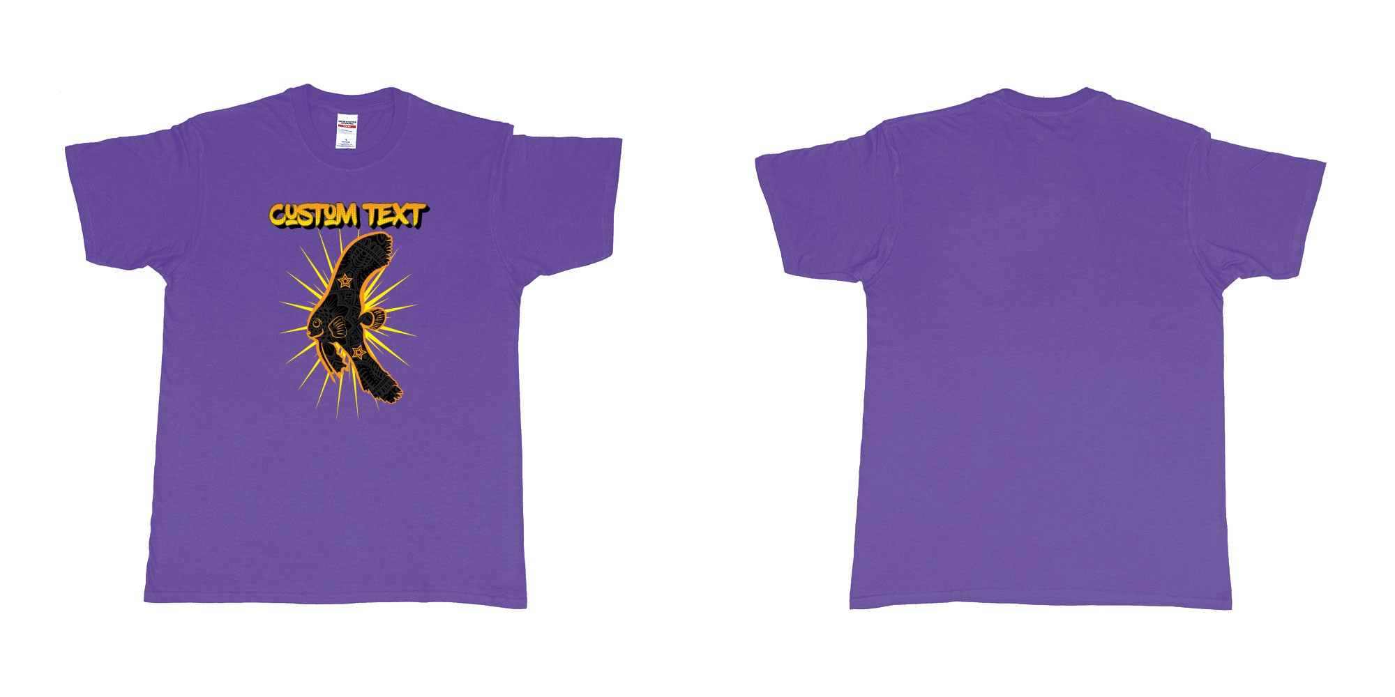 Custom tshirt design batfish juvenile star own text in fabric color purple choice your own text made in Bali by The Pirate Way