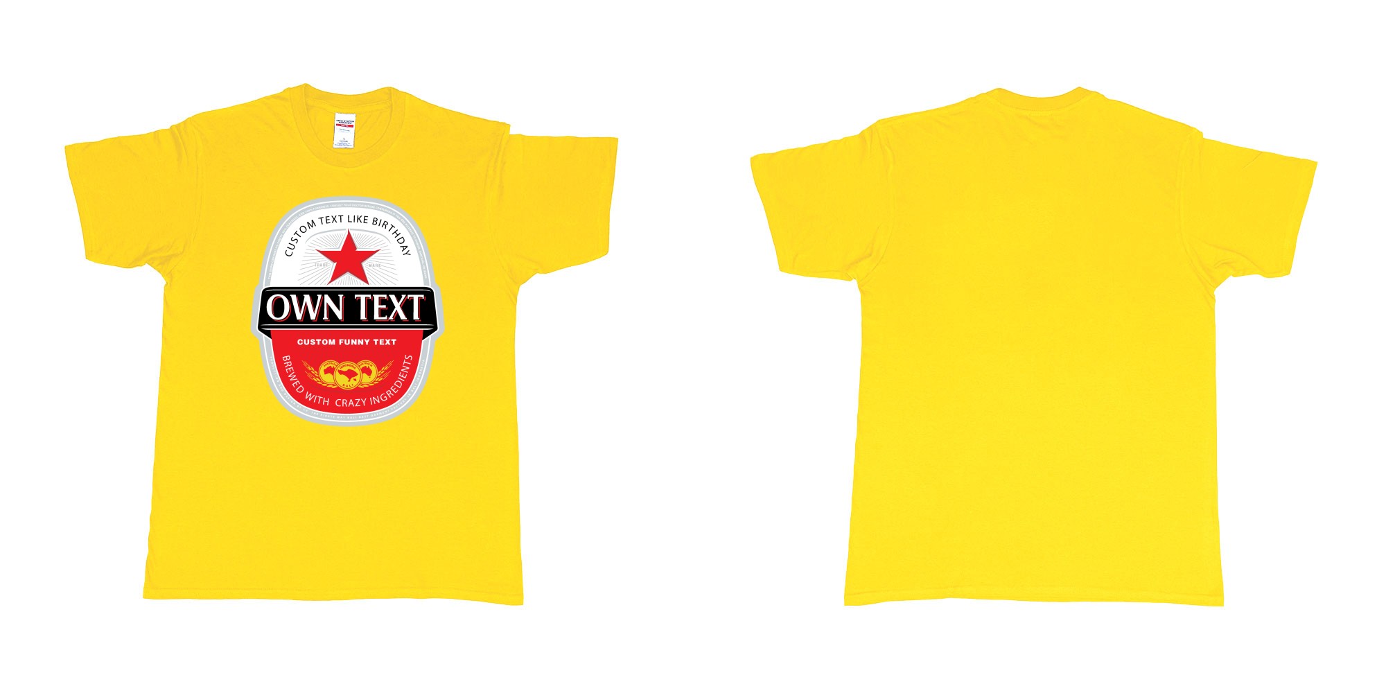 Custom tshirt design beer bintang large label in fabric color daisy choice your own text made in Bali by The Pirate Way