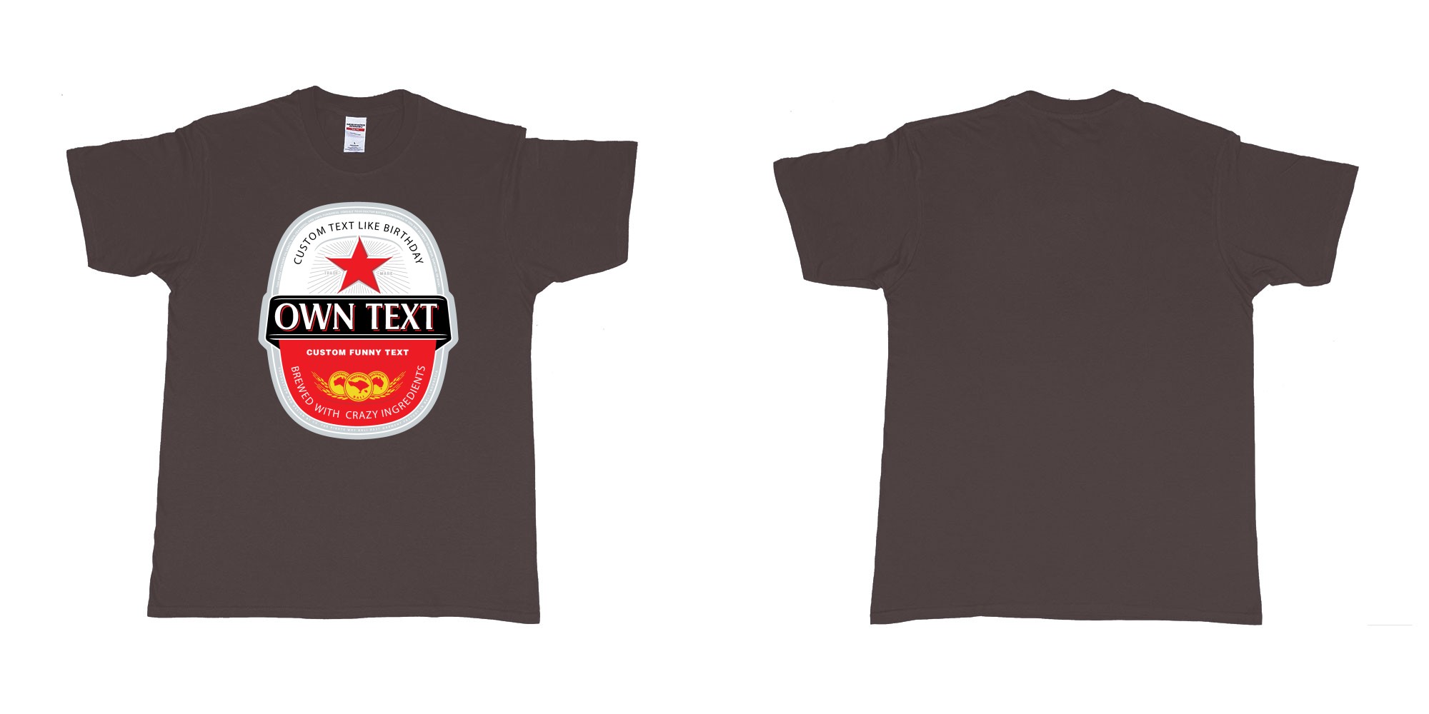 Custom tshirt design beer bintang large label in fabric color dark-chocolate choice your own text made in Bali by The Pirate Way
