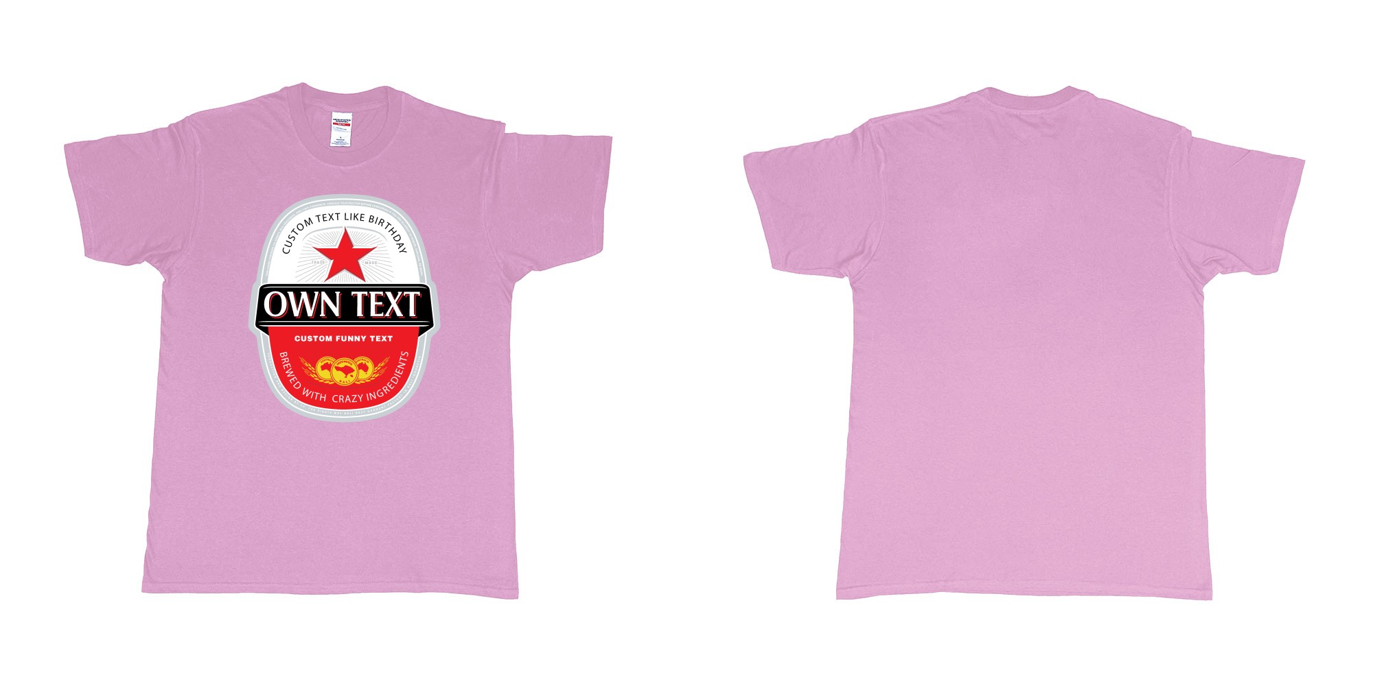 Custom tshirt design beer bintang large label in fabric color light-pink choice your own text made in Bali by The Pirate Way