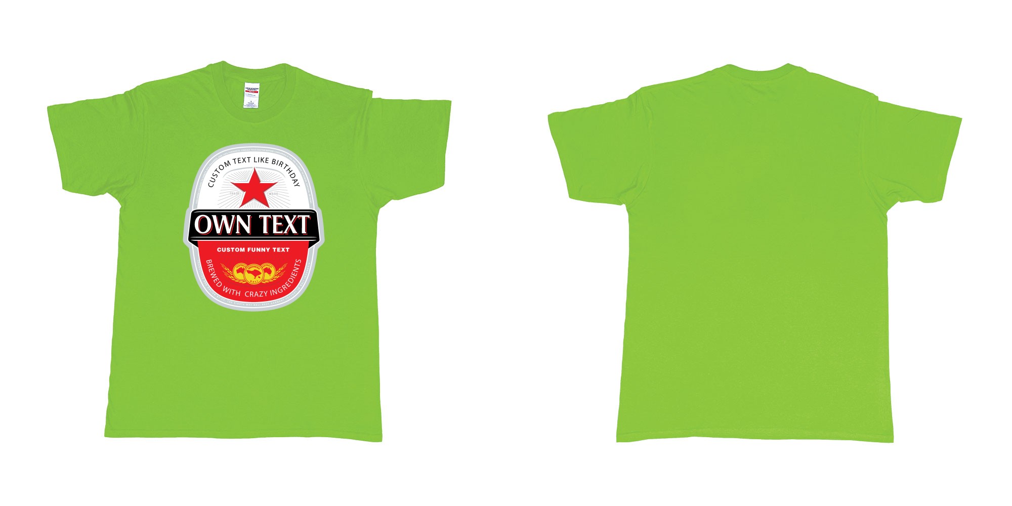 Custom tshirt design beer bintang large label in fabric color lime choice your own text made in Bali by The Pirate Way