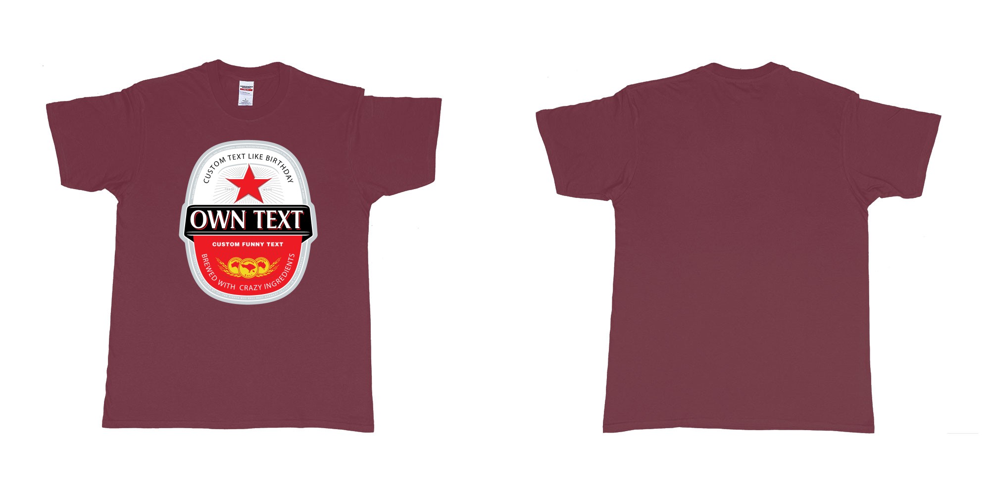 Custom tshirt design beer bintang large label in fabric color marron choice your own text made in Bali by The Pirate Way