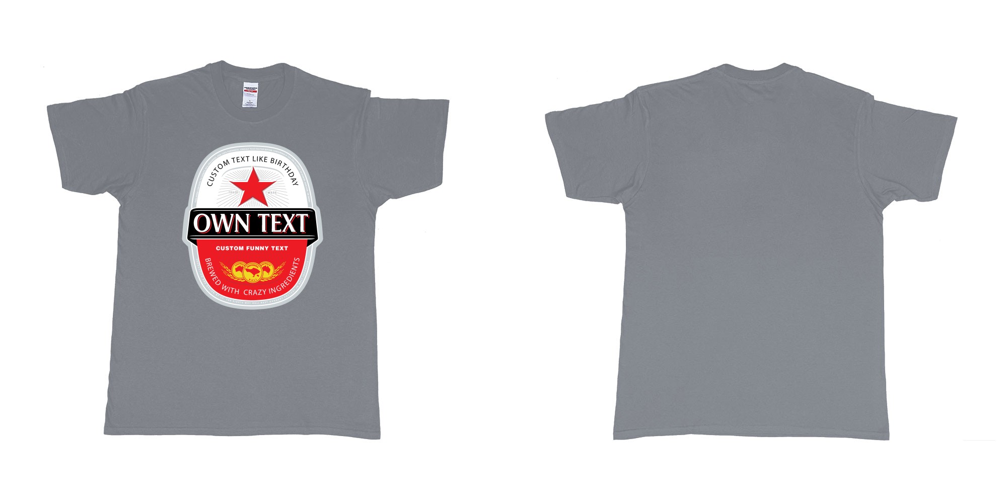 Custom tshirt design beer bintang large label in fabric color misty choice your own text made in Bali by The Pirate Way